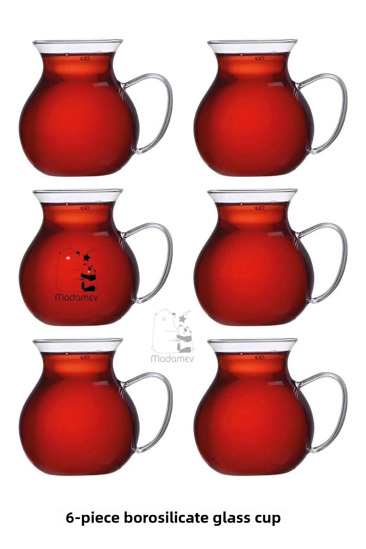 Tilbe Home-Set of 6 Keyfi-Ala Glass Cups Heat Resistant Borosilicate Teacup Cup Set with Handles 2