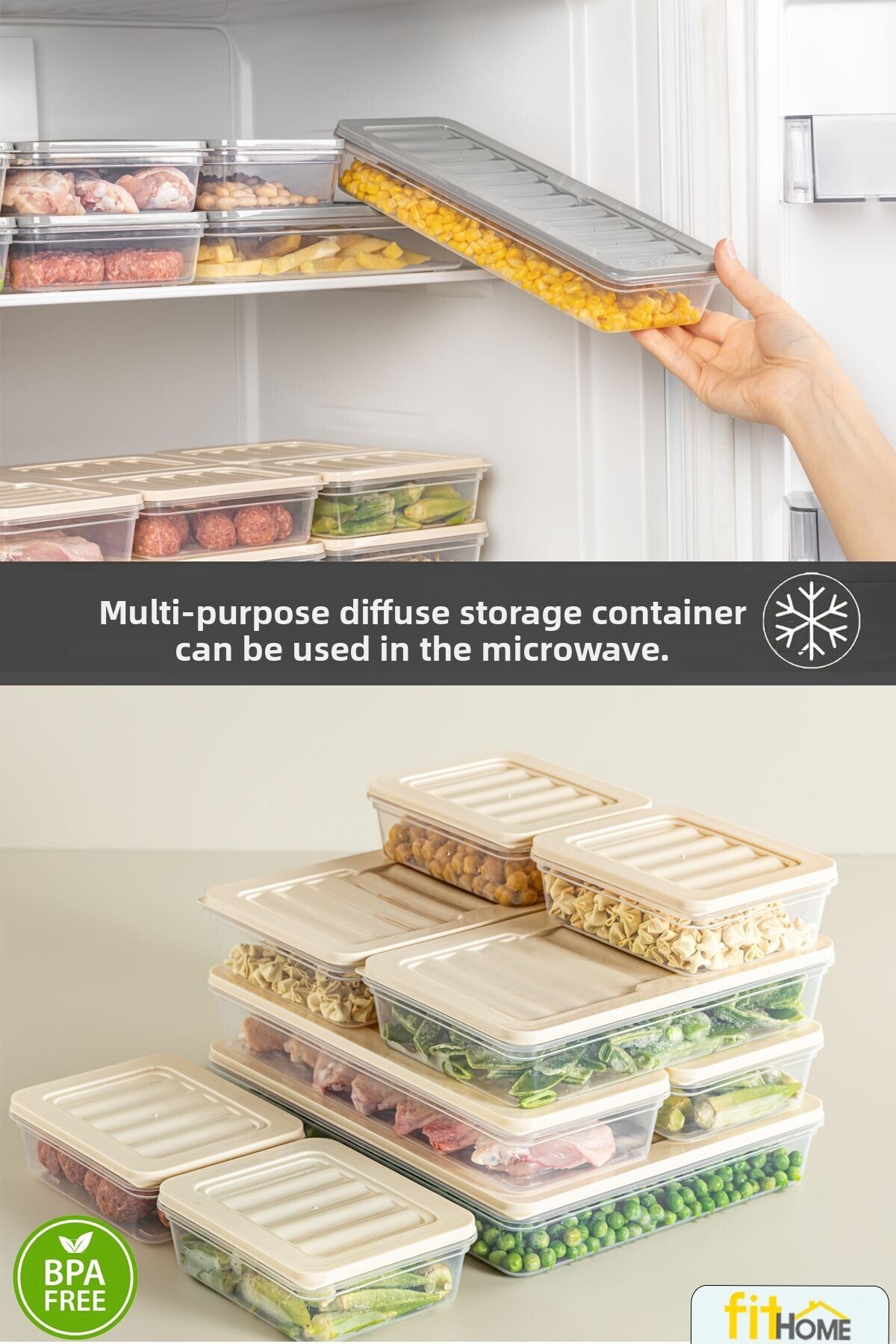 FİTHOME-Deep Freezer and Refrigerator Organizer Set of 6 Airtight Storage Containers 4X2400Ml 2X1170Ml 6