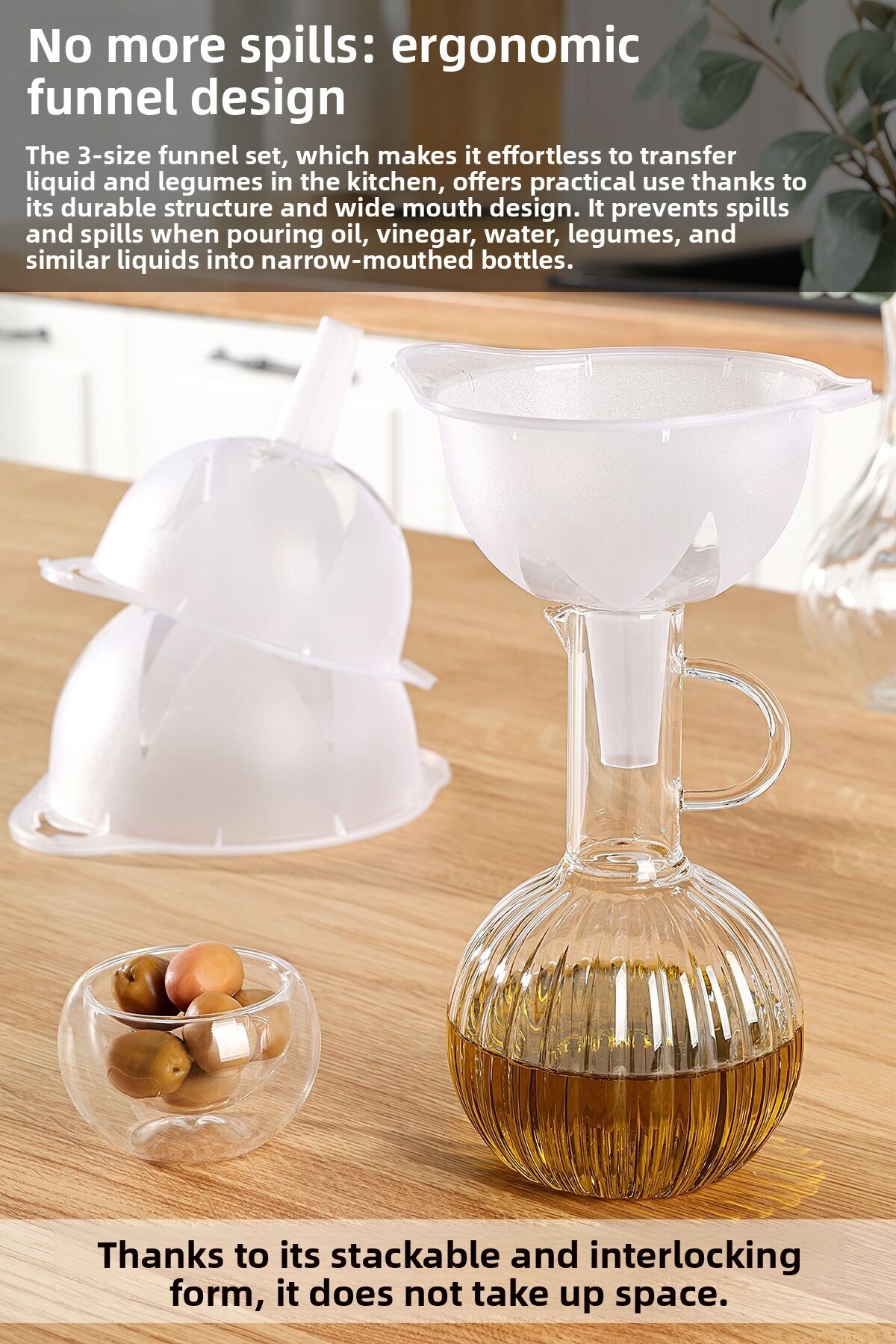 Meleni Home-Funnel Set of 3 - Nestable Stackable 3 Size Funnel Set 2