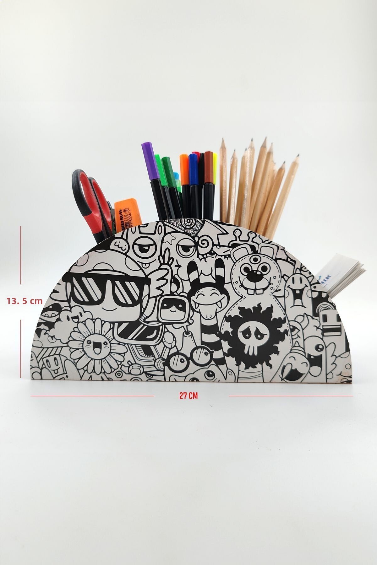 Vagonik-7 Compartment Decorative Wooden Pen Holder Organizer - with Desk Top Drawer 6