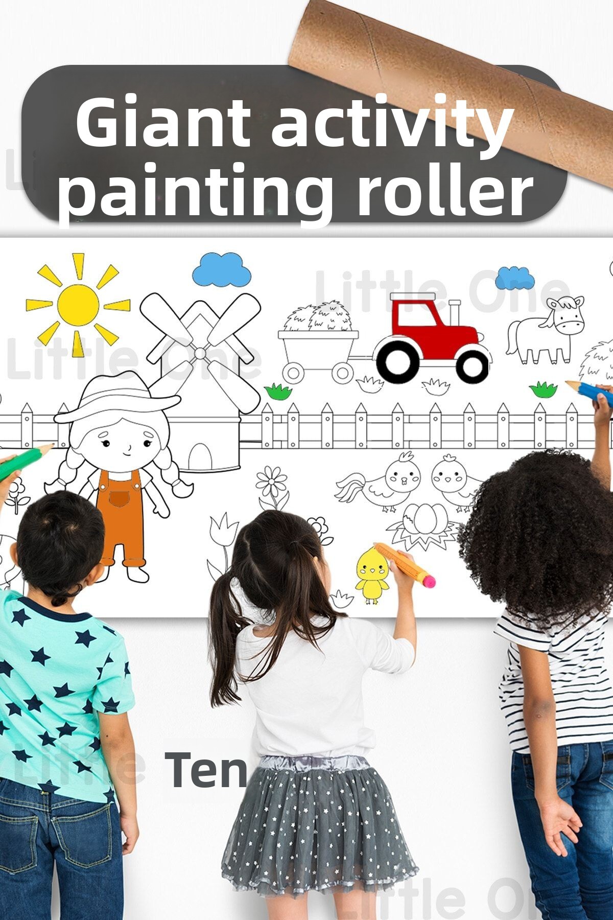 کاغذ رنگ‌آمیزی فعالیت با طرح مزرعه، آماده رنگ‌آمیزی - رول غول‌پیکر ۶۲ سانتی‌متر در ۲.۵ متر