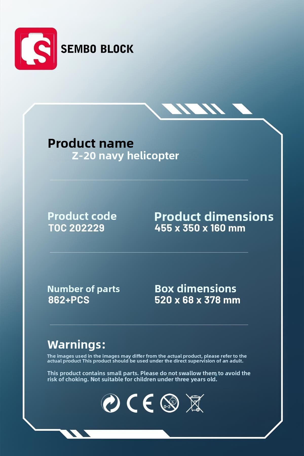 بلوکهای ساختنی هلیکوپتر نیروی دریایی Z-20، ۸۶۲ تکه، سازگار با اسباببازی ساختنی (۲۰۲۲۲۹)