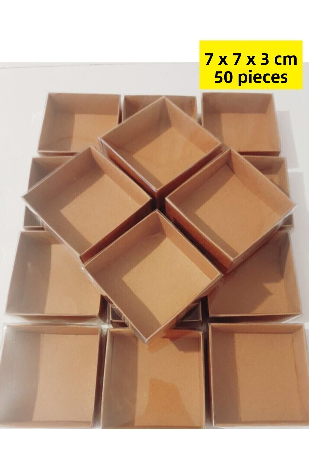 Modern Box-7x7x3 Cm Acetate Kraft Box with Lid Wedding Engagement Henna Gift Box 50 Pieces 5