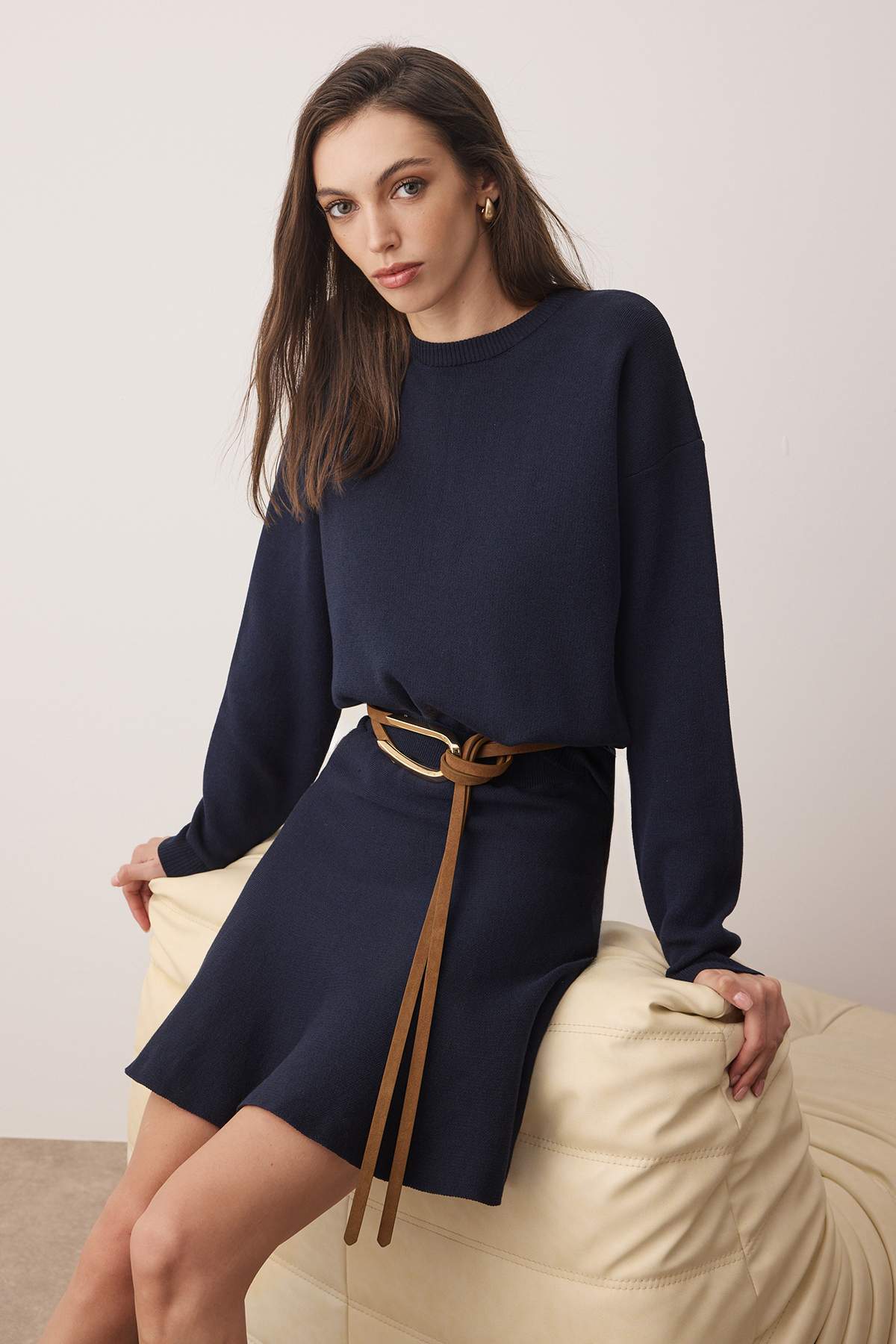 Trendyolmilla  Lacivert Yumuşak Dokulu Kazak-Etek Triko Alt - Üst Takım TWOAW26AU00014
