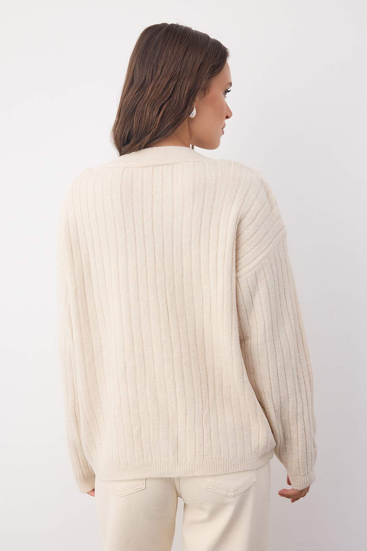 Trendyolmilla  Wardrobe Essentials Taş Yumuşak Dokulu Basic Triko Hırka | TWOAW26HI00119 - Görsel 4