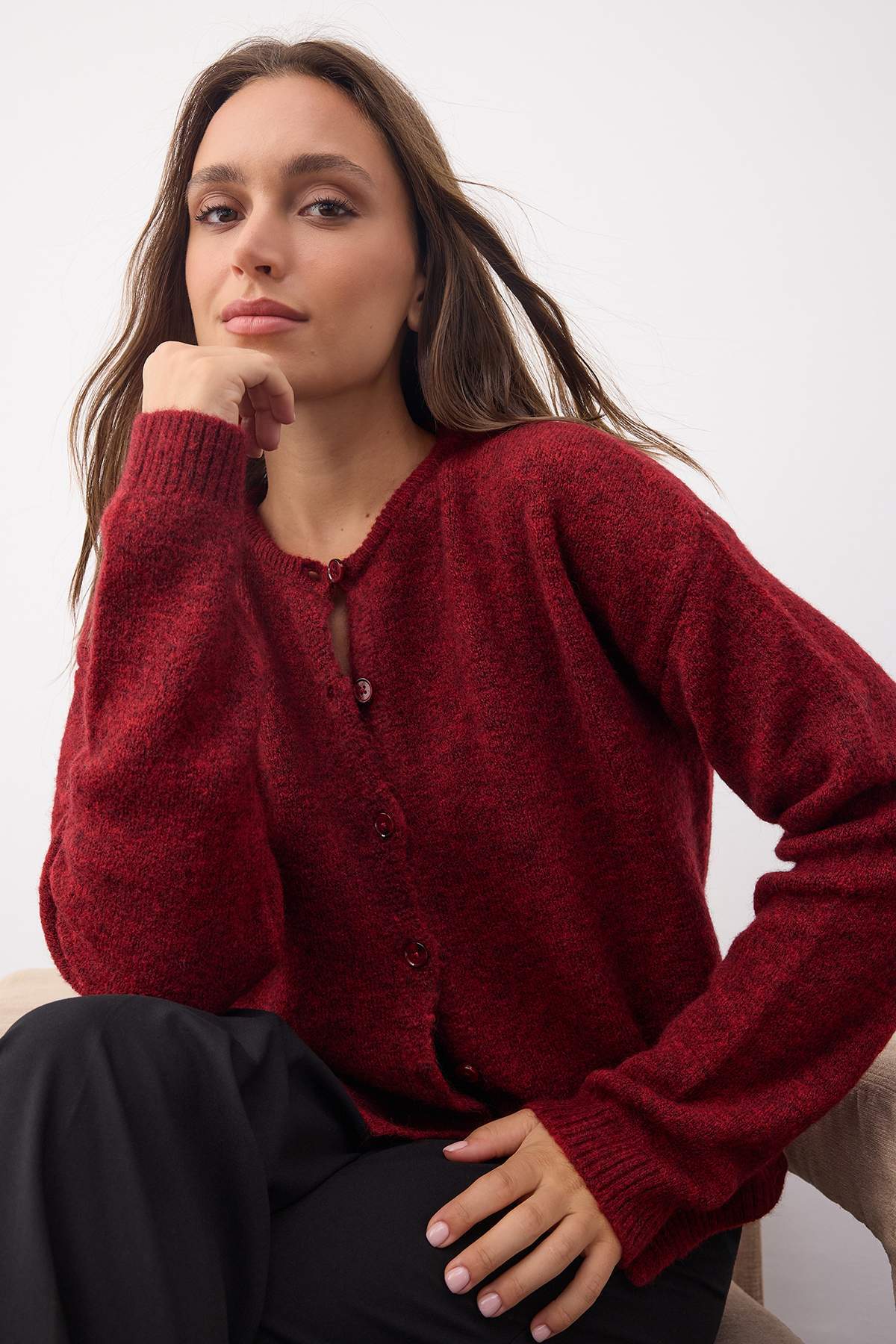 Trendyolmilla  Wardrobe Essentials Kırmızı Yumuşak Dokulu Triko Hırka | TWOAW26HI00082