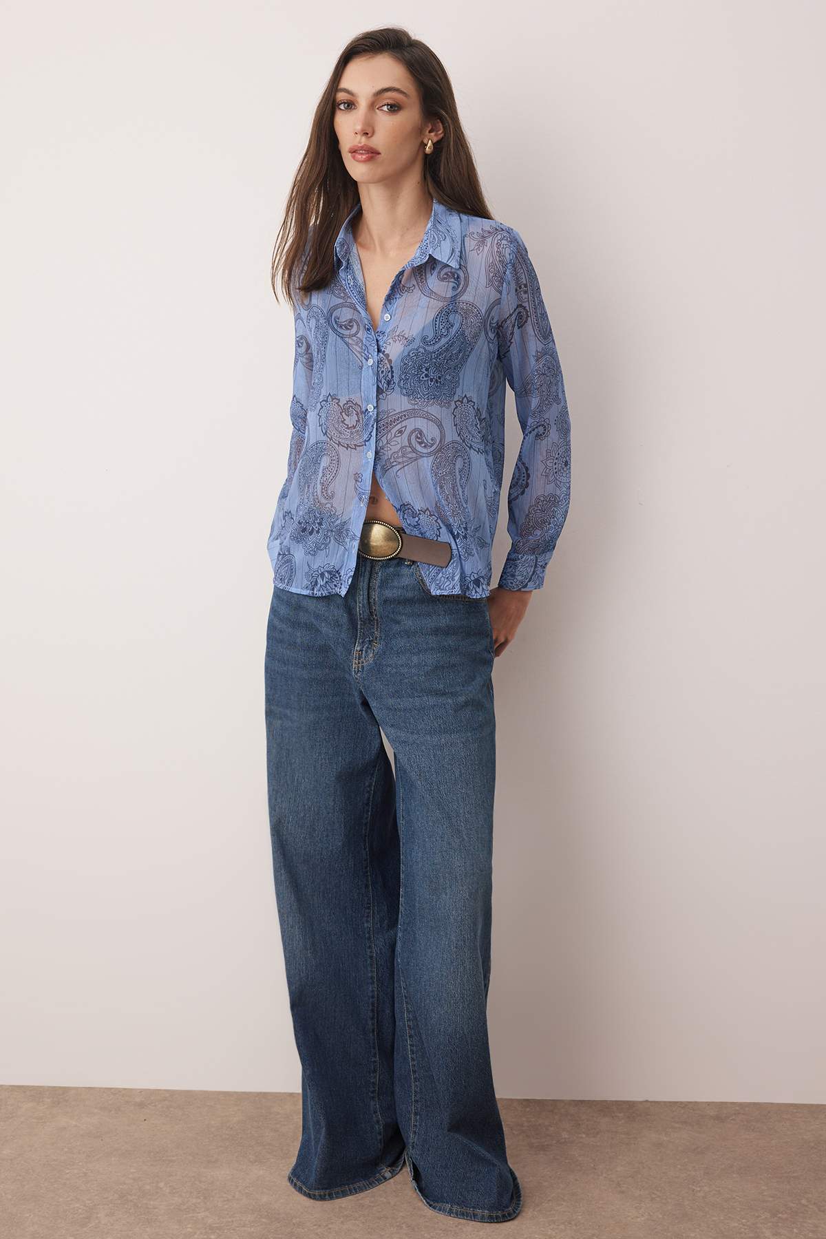 Trendyolmilla  Mavi Boho Şal Desenli Astarsız Yoryo Şifon Gömlek TWOAW26GO00063 - Görsel 2