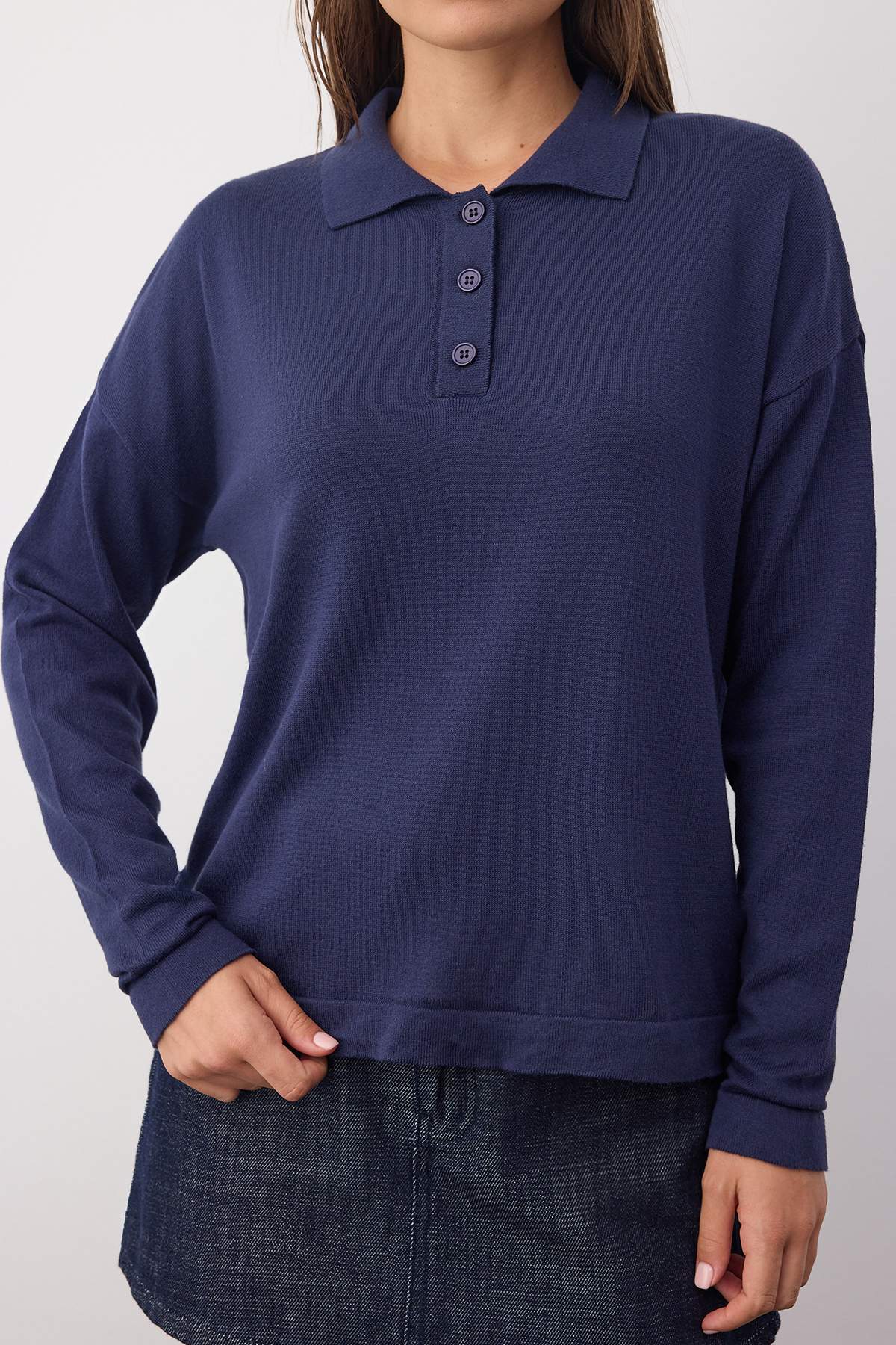 Trendyolmilla  Wardrobe Essentials Lacivert*001 Premium İplikDüz Geniş Kalıp Triko Kazak | TWOAW26KZ00195 - Görsel 3