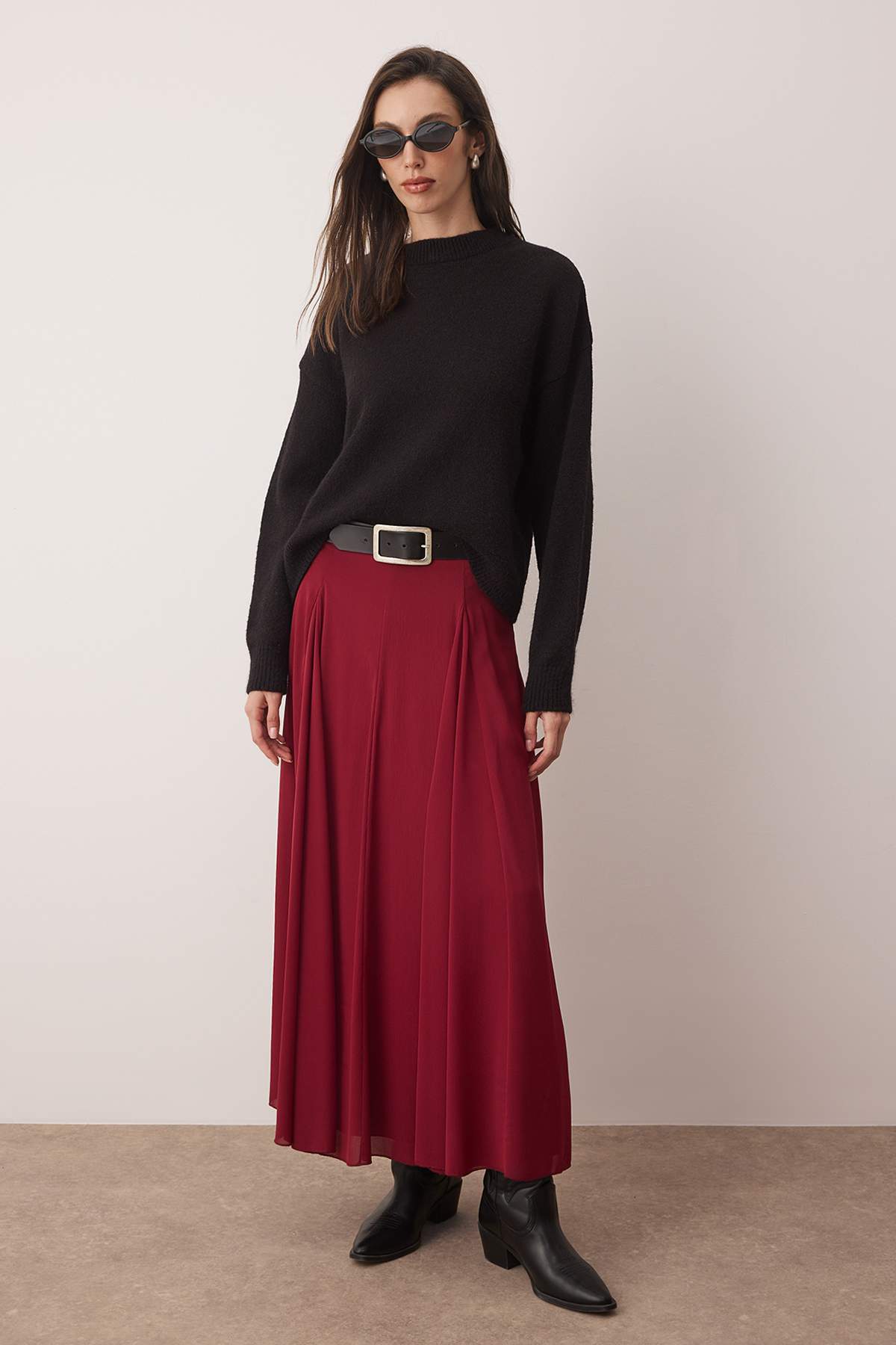 Trendyolmilla  Koyu Bordo Godeli Astarlı Dokuma Etek TCTAW26EE00000