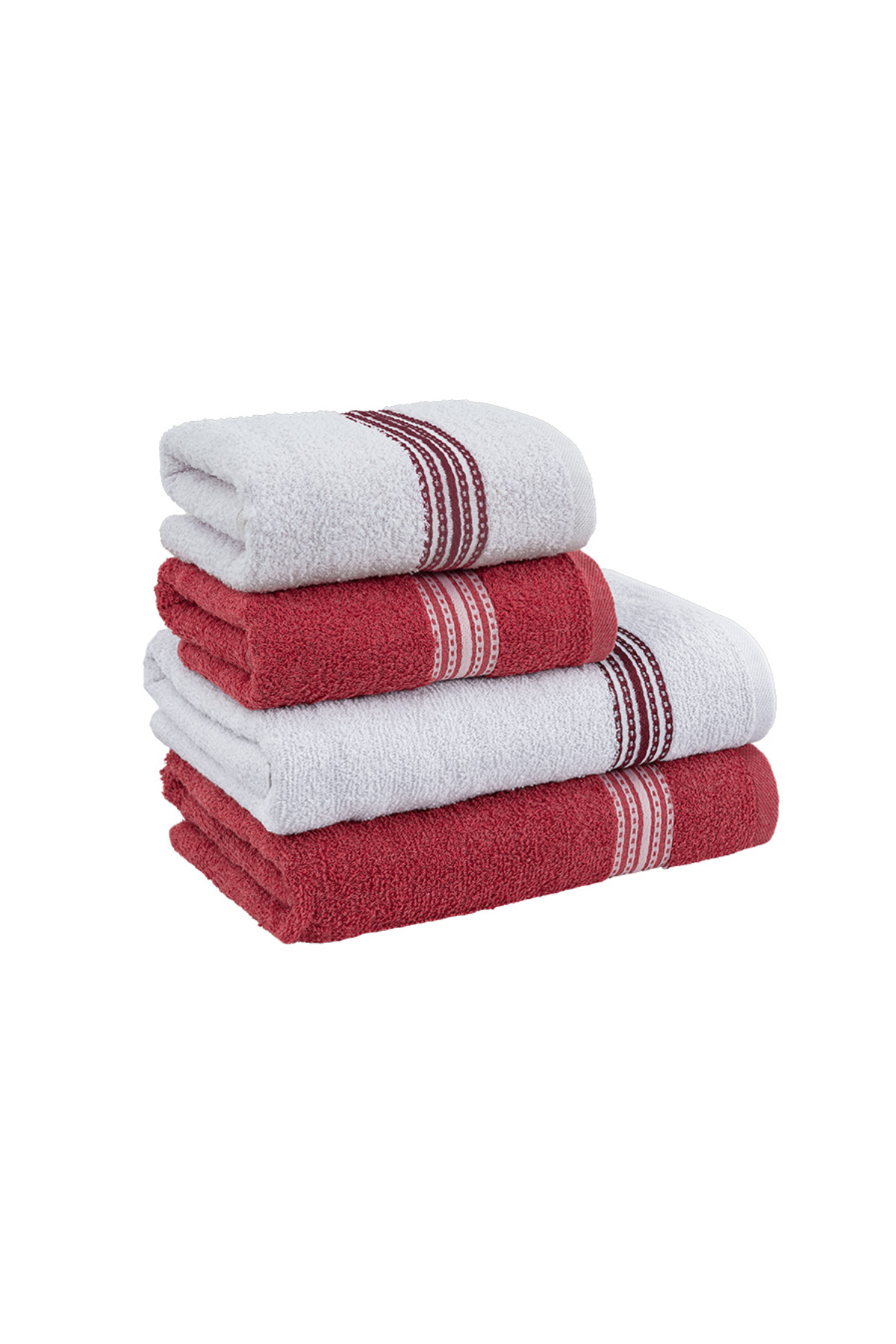 Acacia Σετ 4 Βαμβακερά Πετσέτες Μπάνιου - Πετσέτες Χεριών Elvin 70x140cm X2 / 50x90cm X2 Κόκκινο