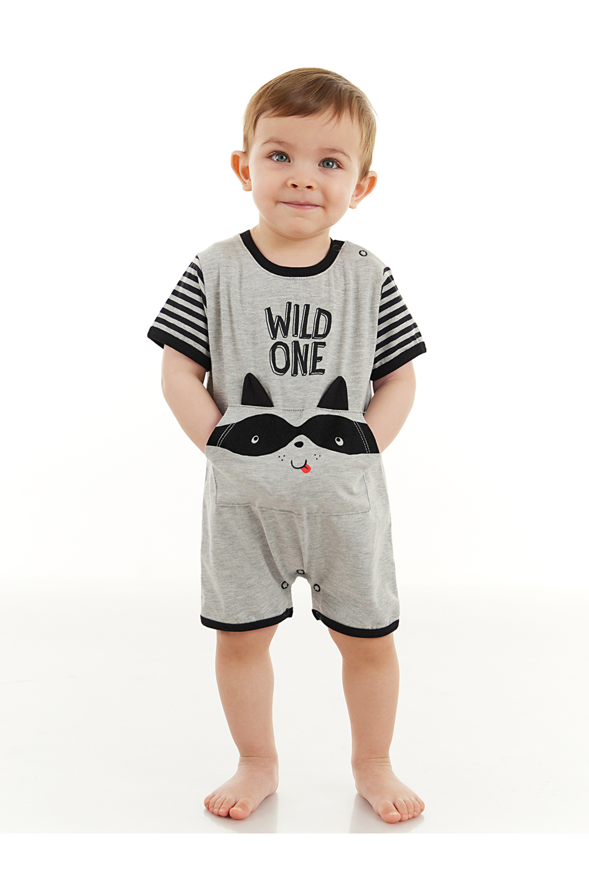 Denokids-Waschbär Baby Boy Grau Sommer Overall 1