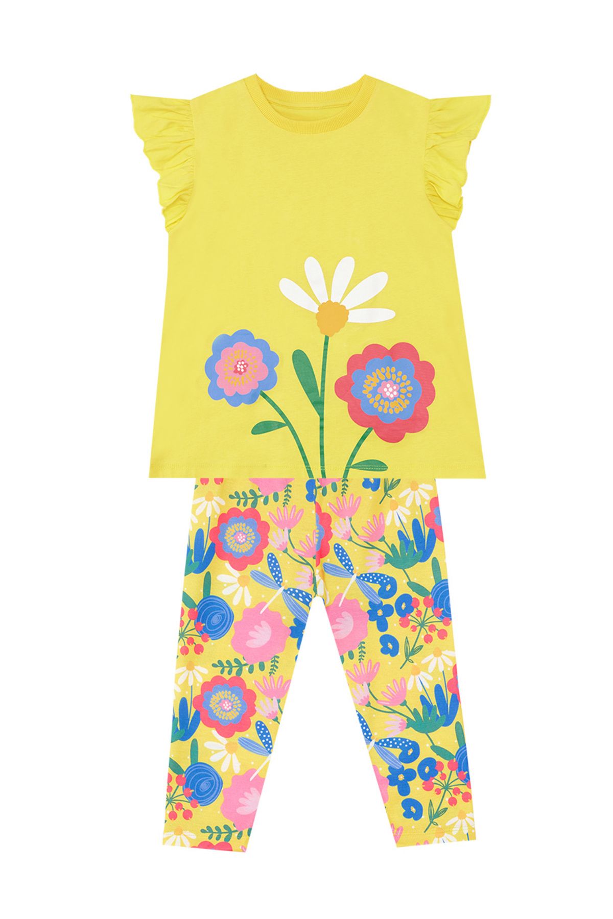 MSHB&G-Yellow Floral Print Frilly T-Shirt and Leggings Set for Girls 3
