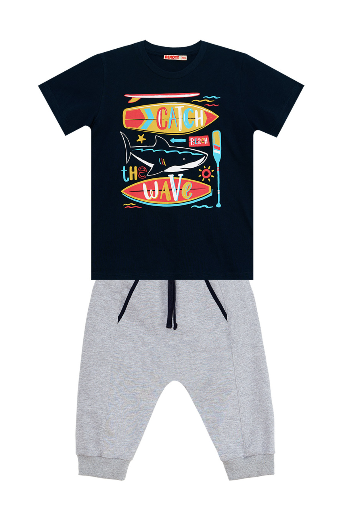 MSHB&G-Catch Wave Shark Marineblaues Sommer-T-Shirt-Capri-Shorts-Set für Jungen 3