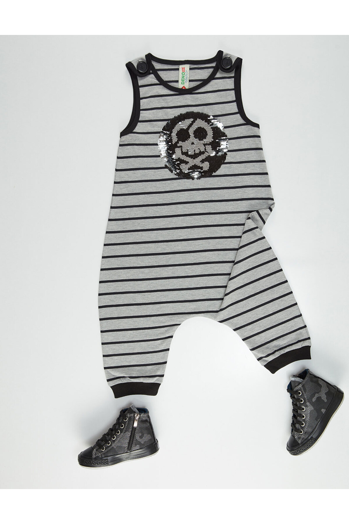 Denokids-Gestreifter Overall für Jungen mit Totenkopf-Motiv 3