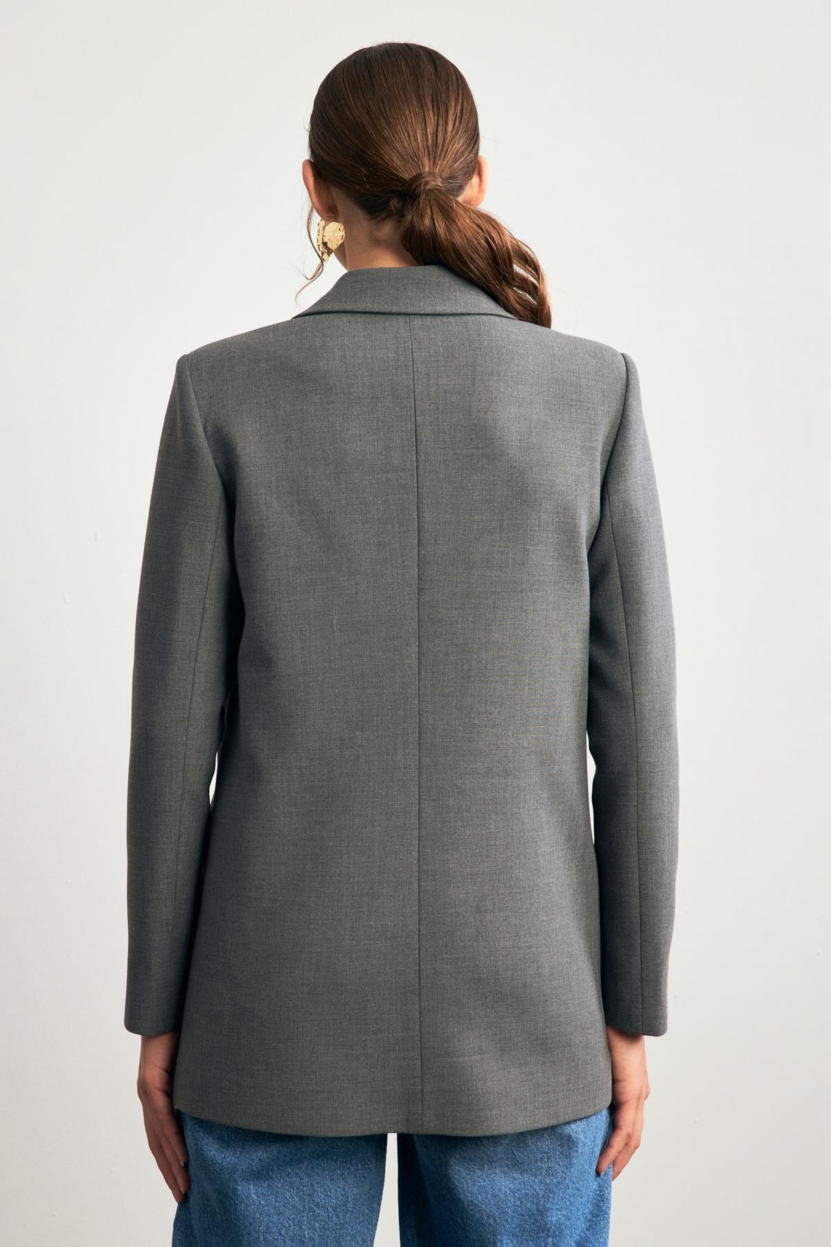 Setre-Anthracite Color - Collar and Single Button Detailed Jacket 3