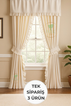 Perdeplus Fırfırlı Keten Perde Takımı – 3’lü Set, Rustik & Korniş Uyumlu