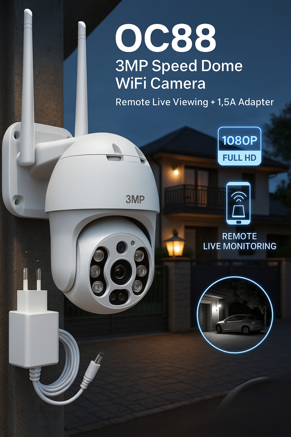 Opticam OC88 3MP SPEED DOME WIFI KAMERA UZAKTAN CANLI İZLEME + 1.5A Adaptör