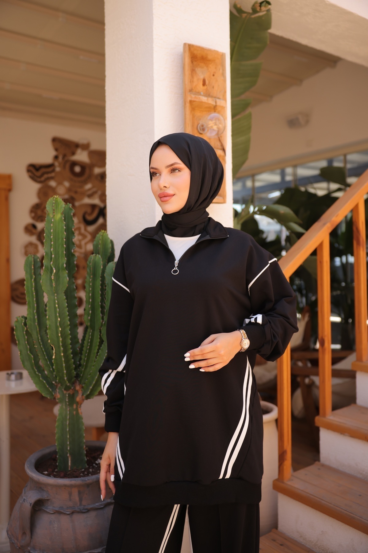 Wovi Kadın Tesettür Eşofman Takımı Ikili Takım Fermuarlı Yaka