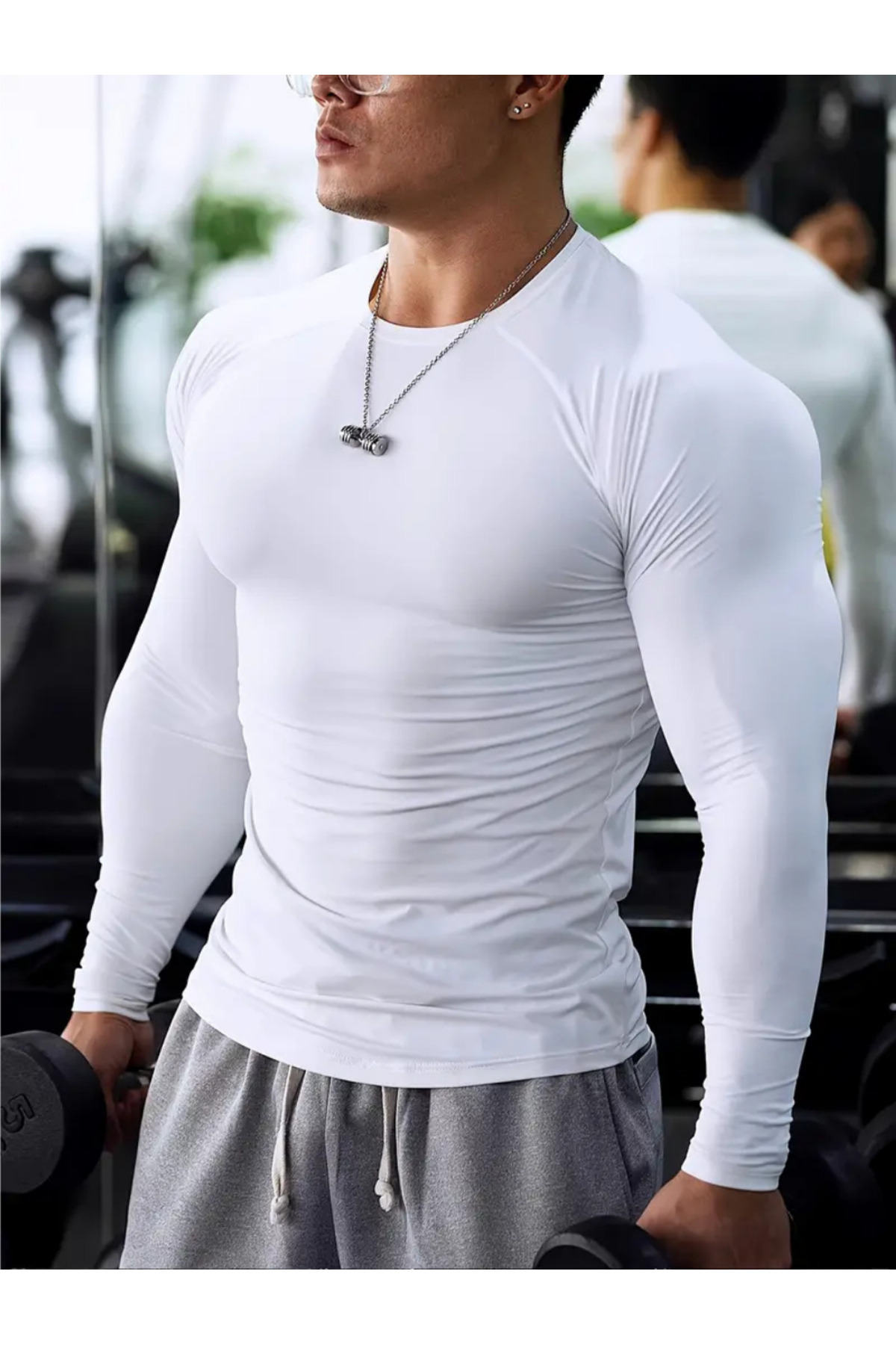AY10 Uzun Kol Futbol Body Uzun Kol Fitness Body Gym Body Sporcu Uzun Kol Fitness Body Beyaz