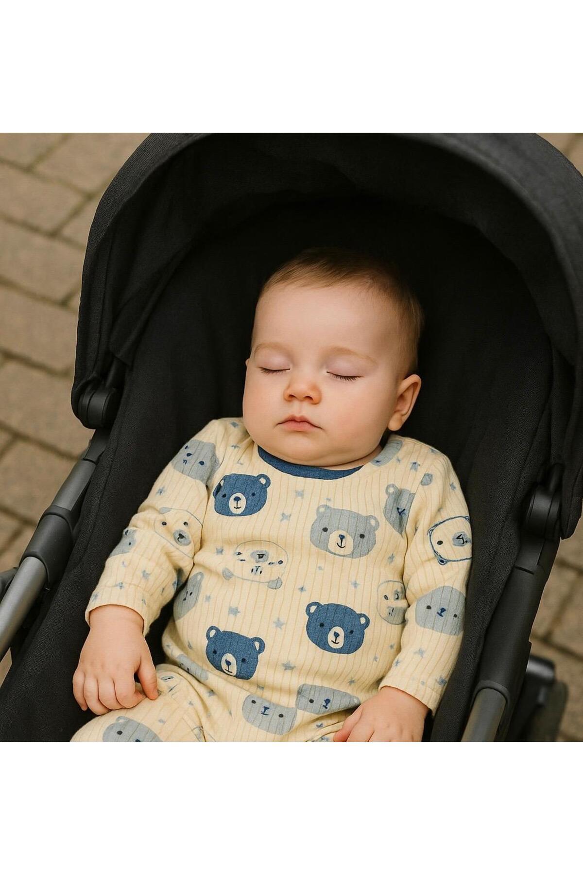 anne dokunuşu gibi KUZUM BEBE Mavi Ayıcıklı Organik Yenidoğan Fitilli Kumaş Bebek 2’li Hastane Çıkışı Pamuk Takım fotoğrafı 4 (önizleme)