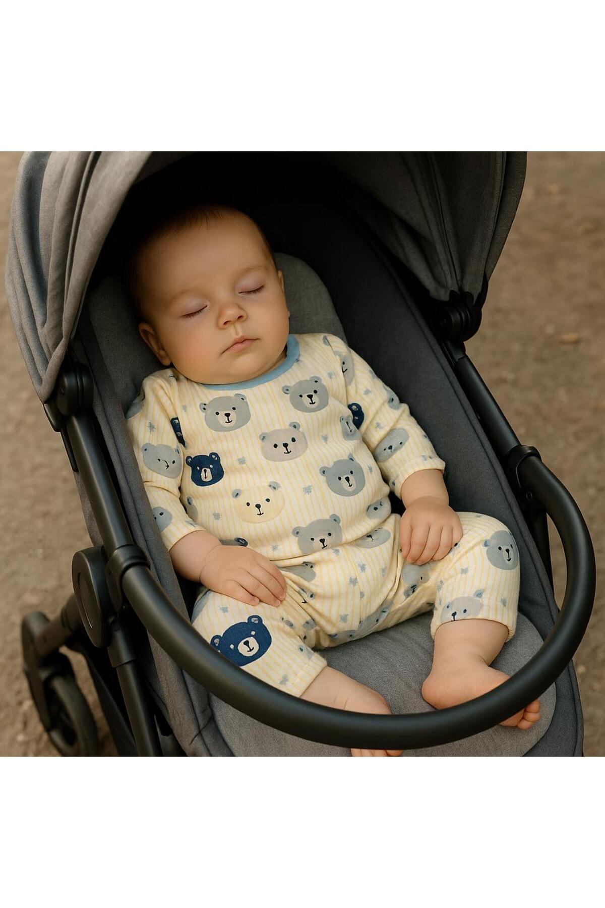 anne dokunuşu gibi KUZUM BEBE Mavi Ayıcıklı Organik Yenidoğan Fitilli Kumaş Bebek 2’li Hastane Çıkışı Pamuk Takım fotoğrafı 3 (önizleme)