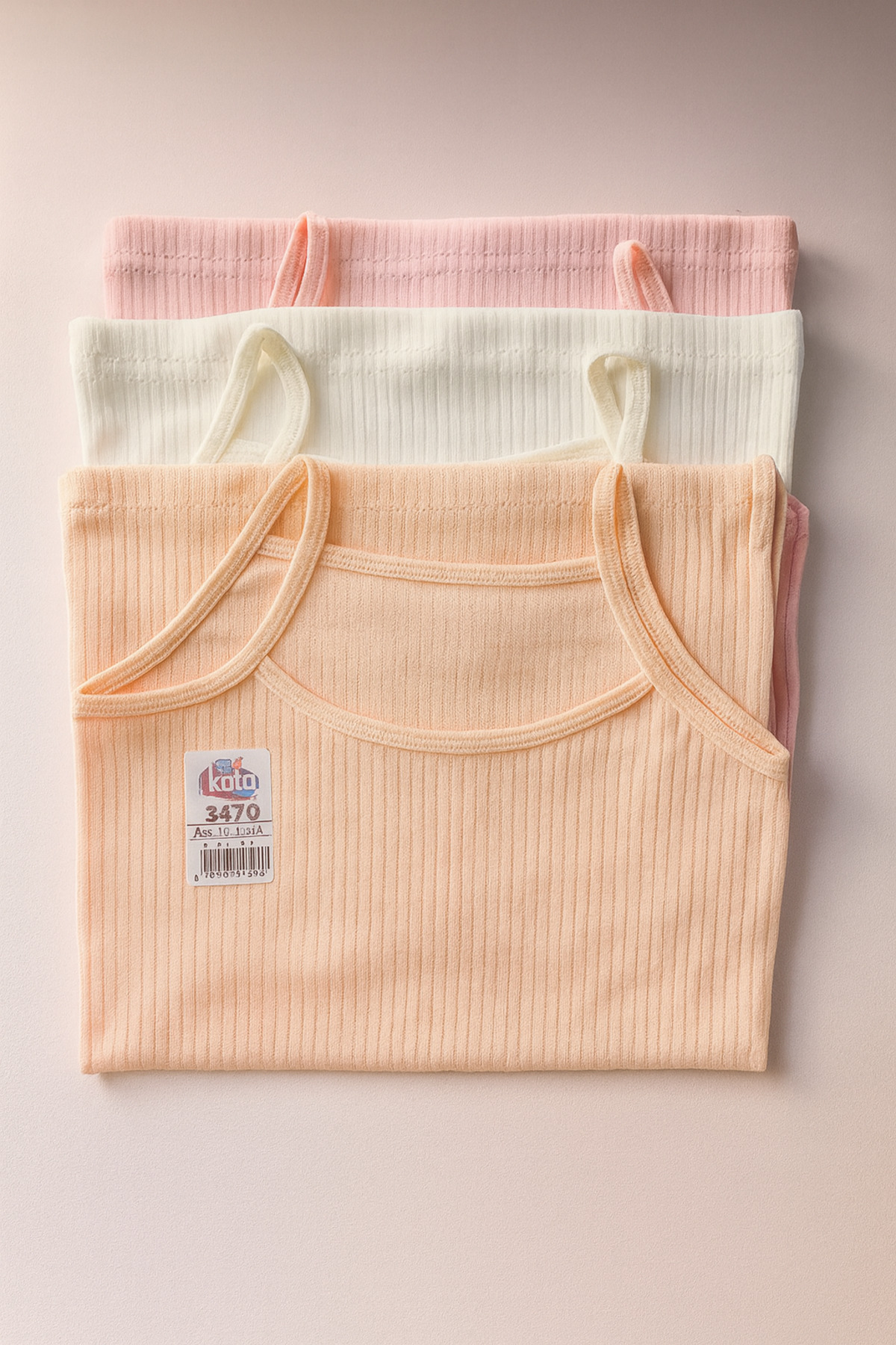 QUOTA Girl natural cotton rope strap 3 pcs Ribbed Singlets