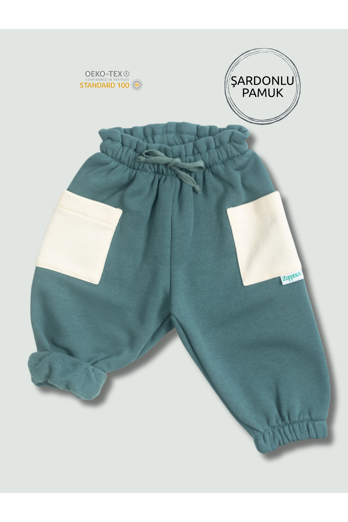 Thick Cotton Jogger Pants with Baby Pockets - Petroleum Green