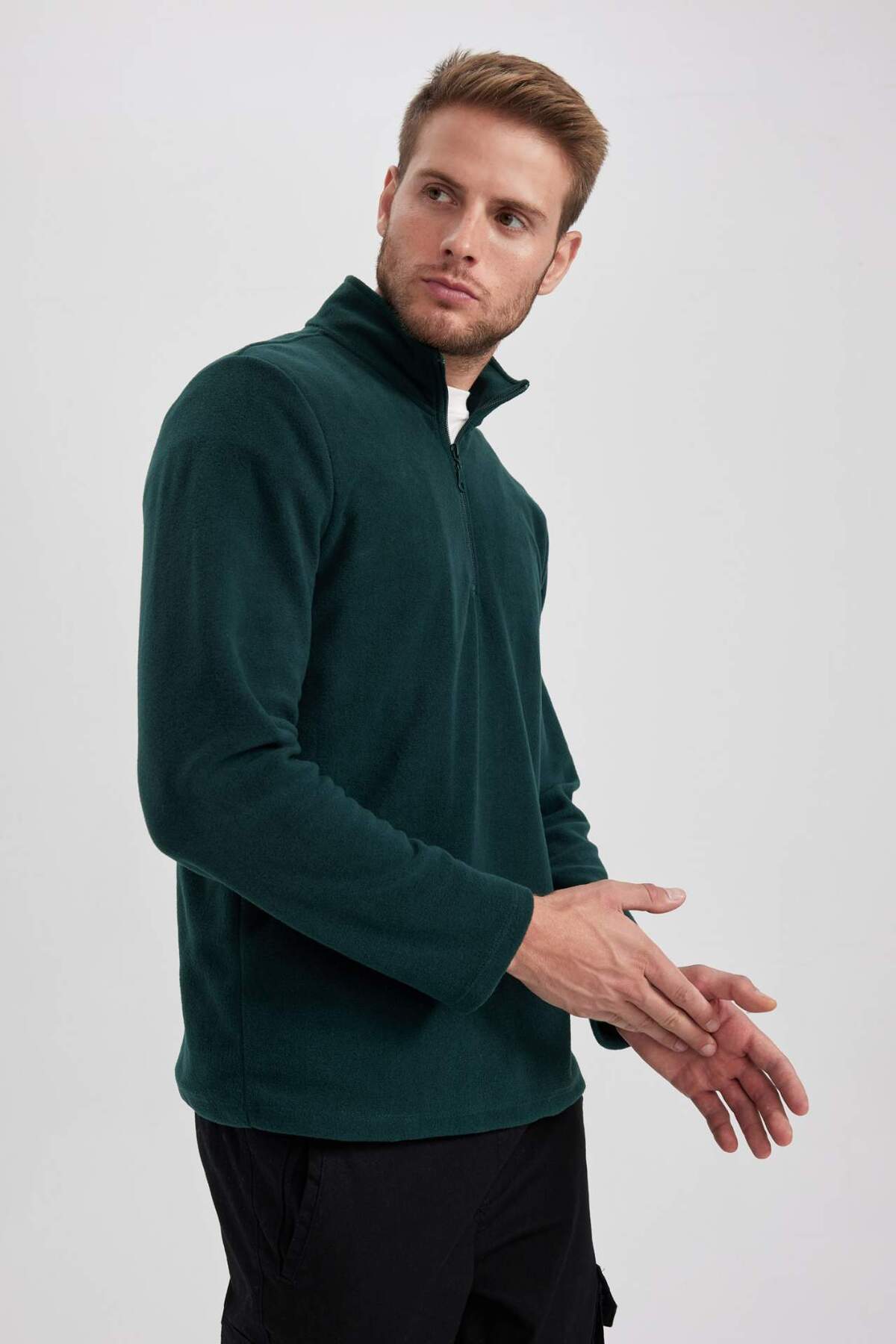 DeFacto-Regular Fit Zippered High Collar Half Zipper Fleece Sweatshirt 4