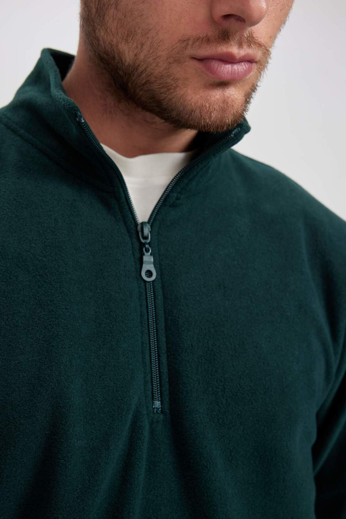 DeFacto-Regular Fit Zippered High Collar Half Zipper Fleece Sweatshirt 5