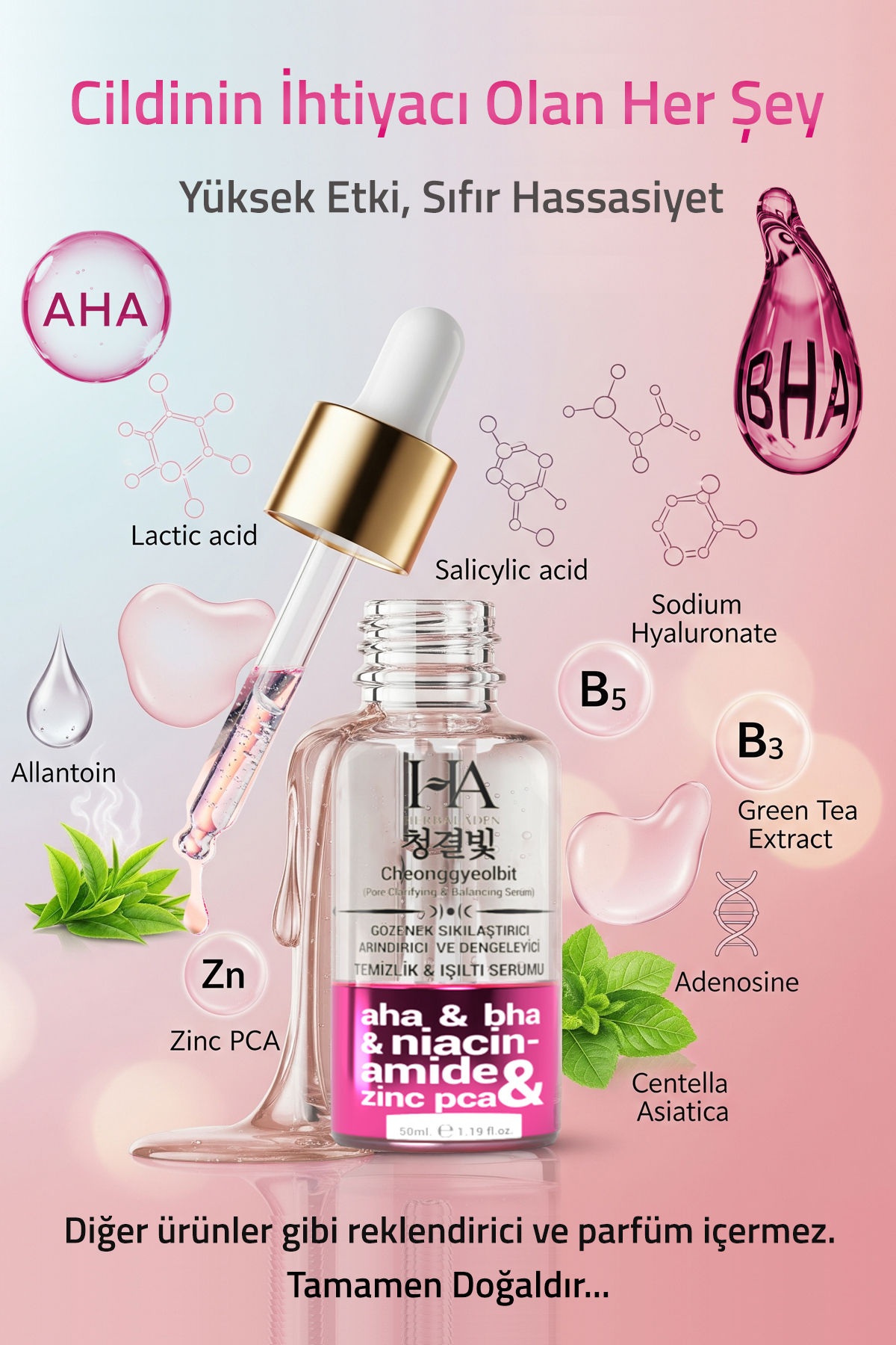 Gözenek Sıkılaştırıcı, Canlandırıcı, Nemlendirici ve Temizleyici Cilt Serumu 50 ML — HA-104 — تصویر 3 از 7