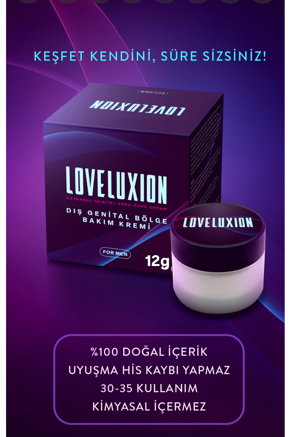 Loveluxion Tamamen Doğal Uzun Etki ve Bakım Kremi for men