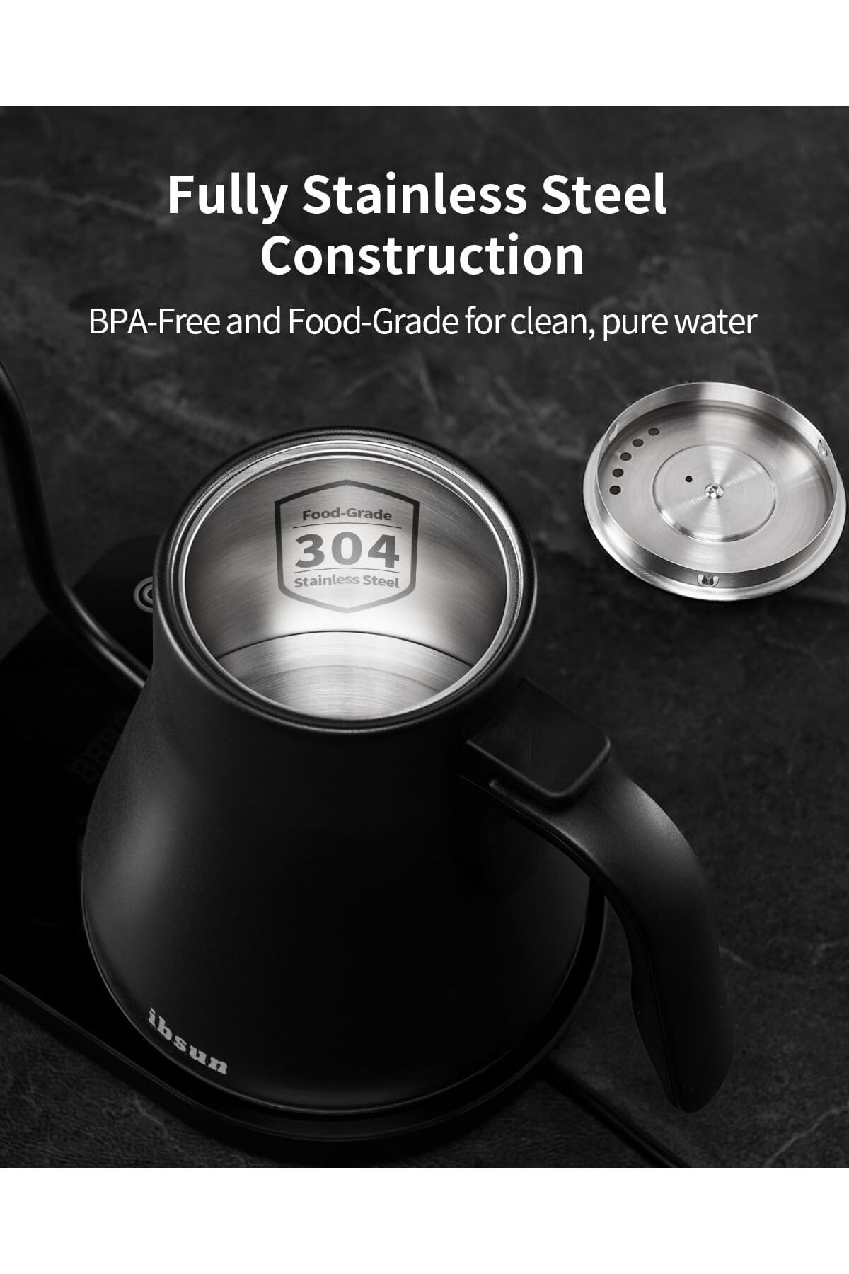 ibsun-Gooseneck coffee Kettle with 1-Degree Precision Temperature Control, Electric Kettle with LED Touchs 7
