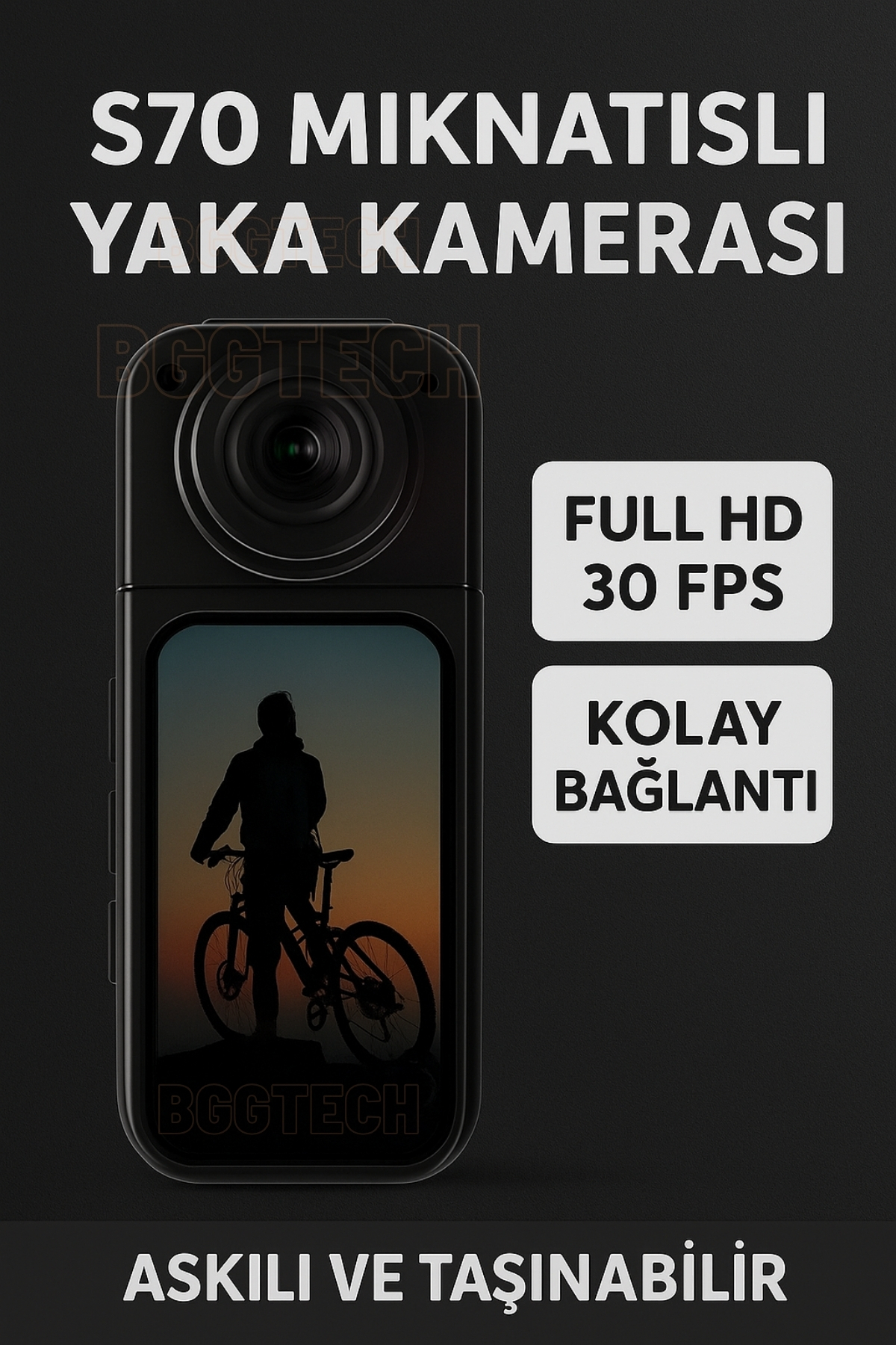 BGGTech S70 Mıknatıslı Mini Kamera Yaka Kamerası, HD Çözünürlük, Spor ve Vlog İçin İdeal