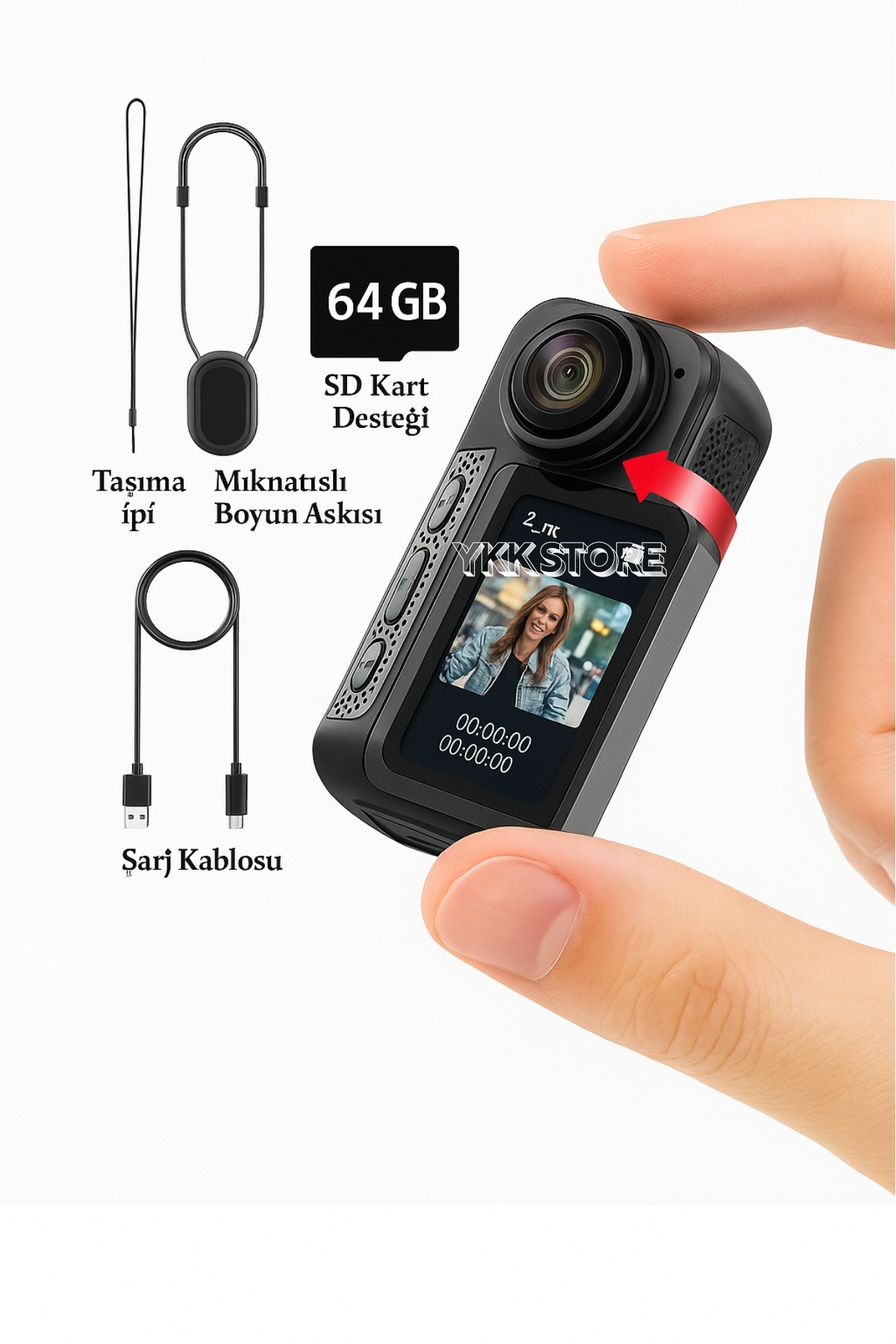 YKK Store S70 Yaka Kamerası – 120° Geniş Açı, 180° Dönebilen Lens, 1080p/30FPS
