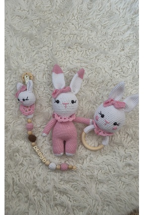 El Emeği Sevimlikız tavşan 3lü amigurumi yeni doğan set uyku ve oyun arkadaşı