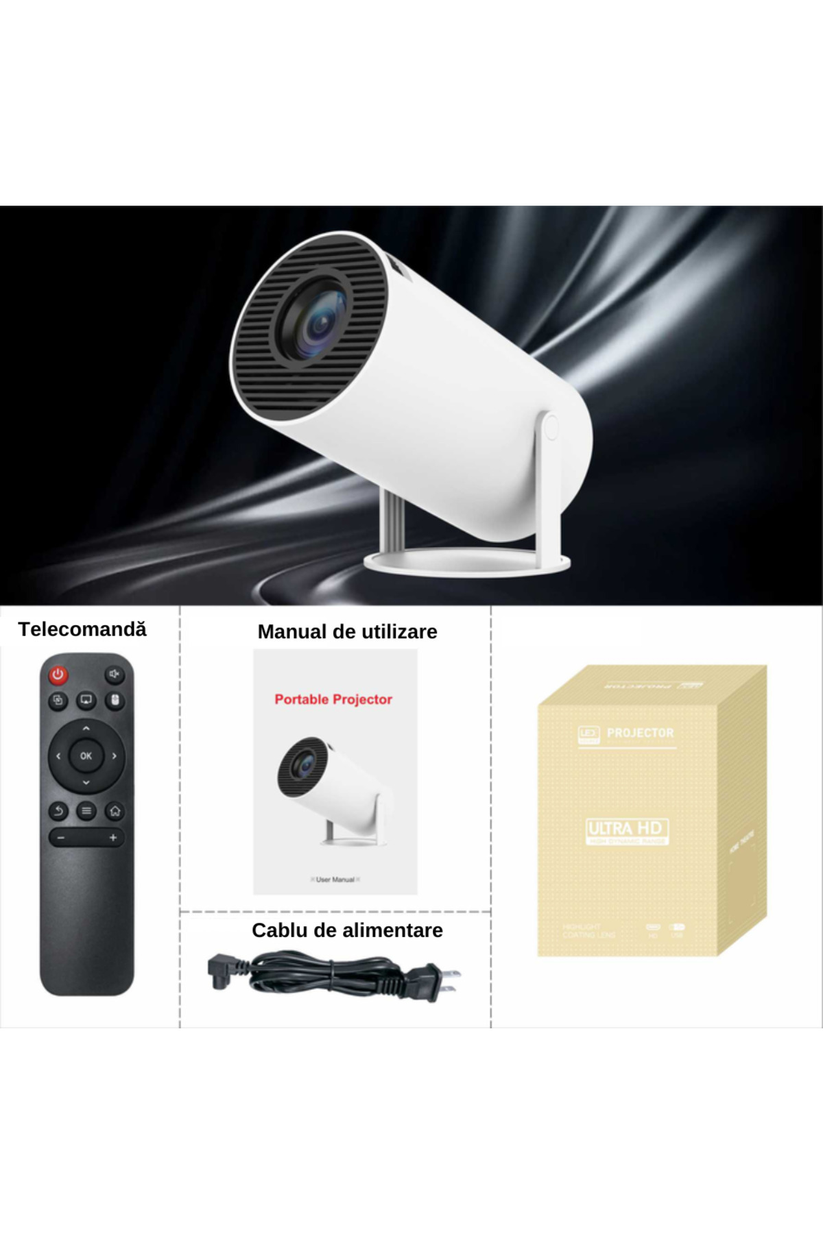 Smartio Romania-Smart Video Projector Full HD Resolution, Android 11, also compatible with IOS 6