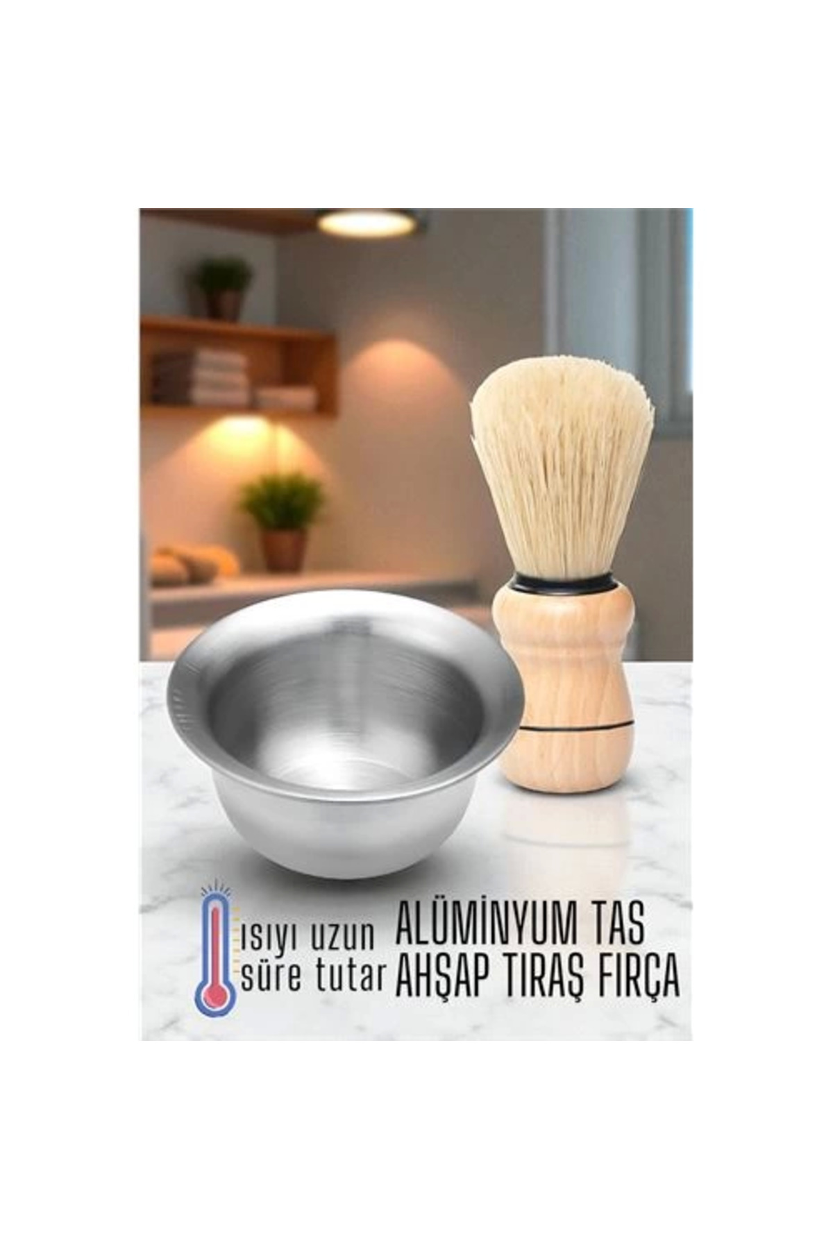 LAMİATAKI BX Alüminyum Tıraş Tası Ahşap Tıraş Fırçası Seti -