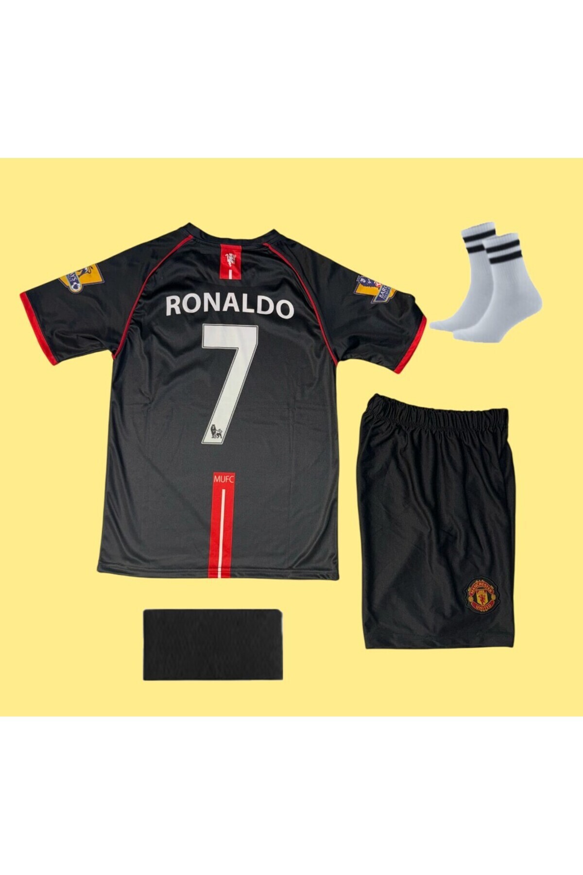 feriköy Manchester United Ronaldo 2008 Siyah Futbol Çocuk Forması 4'Lü Set