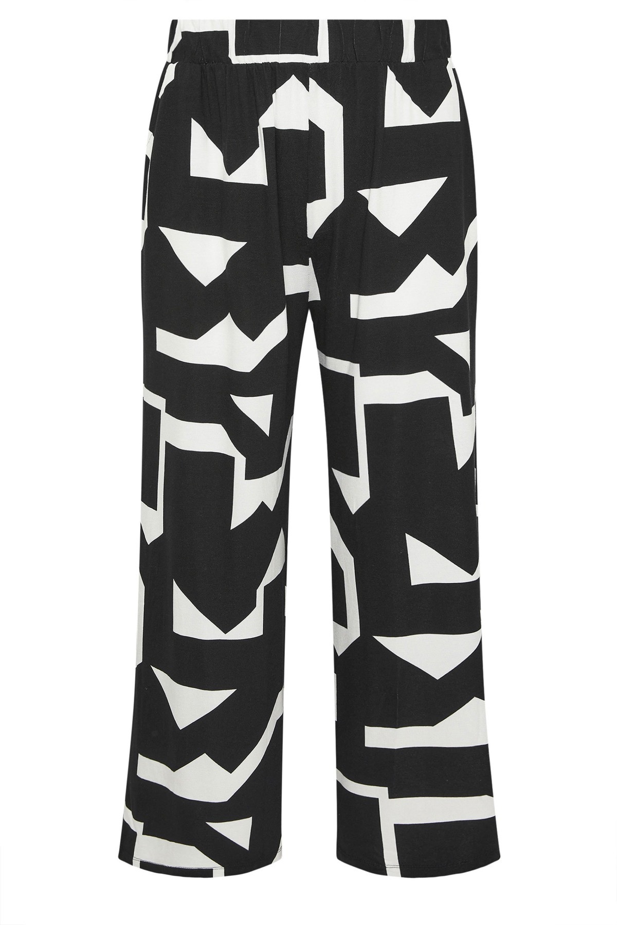 Stil Diva-Plus Size Elastic Waist Abstract Patterned Wide Leg Trousers with Pockets 304089 7
