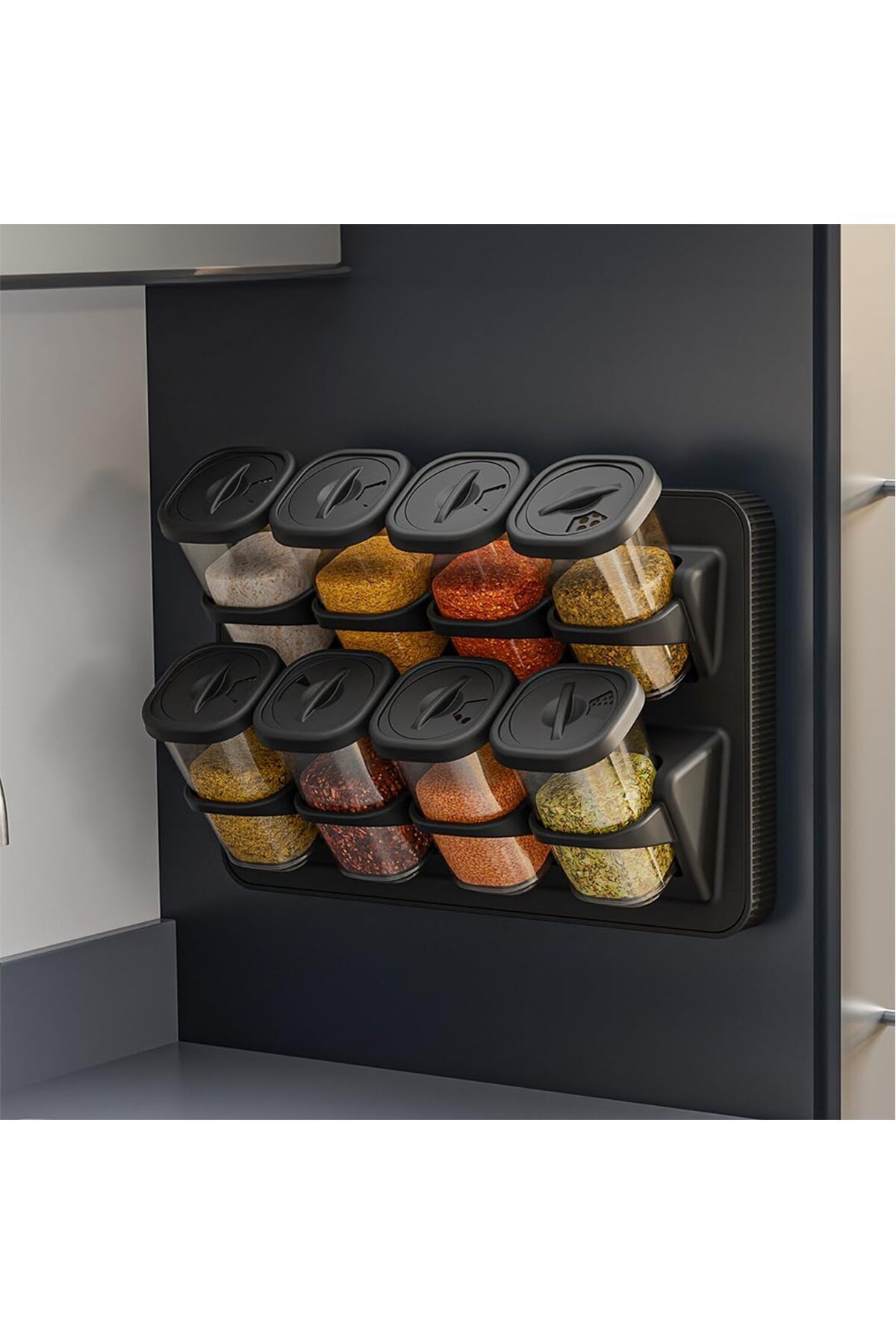 AC BOX-1121 Stand 360 °   Spice Rack Set with Rotating Lid and Label - Food Storage Container Black Ac Box 861 1