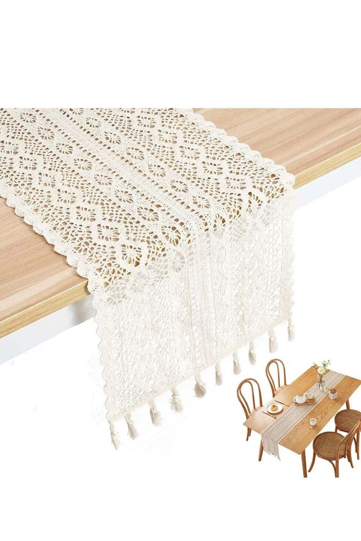 Generic-Table Runners Long, Table Runner Rectangular, Lace Elegant Hollow Mesh Tablecloth for Rustic Boho W 1