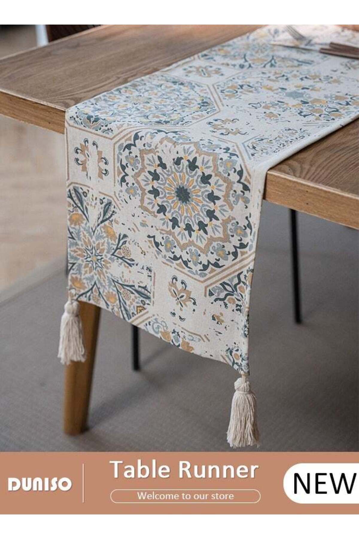 Generic-DUNISO Rustic Elegant Table Runner with Tassels, Boho Farmhouse Table Runners,Wrinkle Free Gorgeous 1
