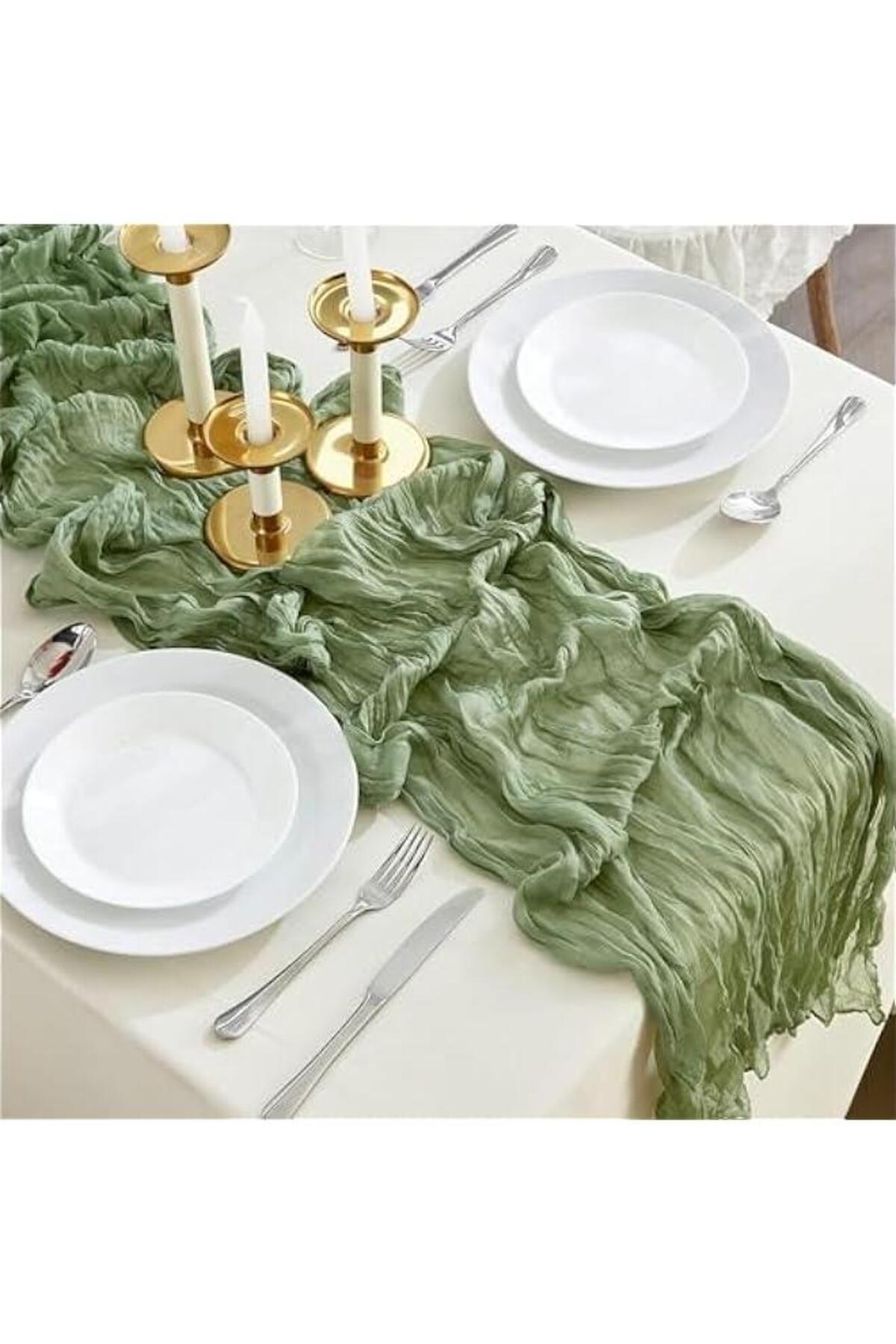 Generic-HOOKOR Cheesecloth Table Runners, Tablecloth for Dining Table, Green Gauze Table Runner, Rustic She 1