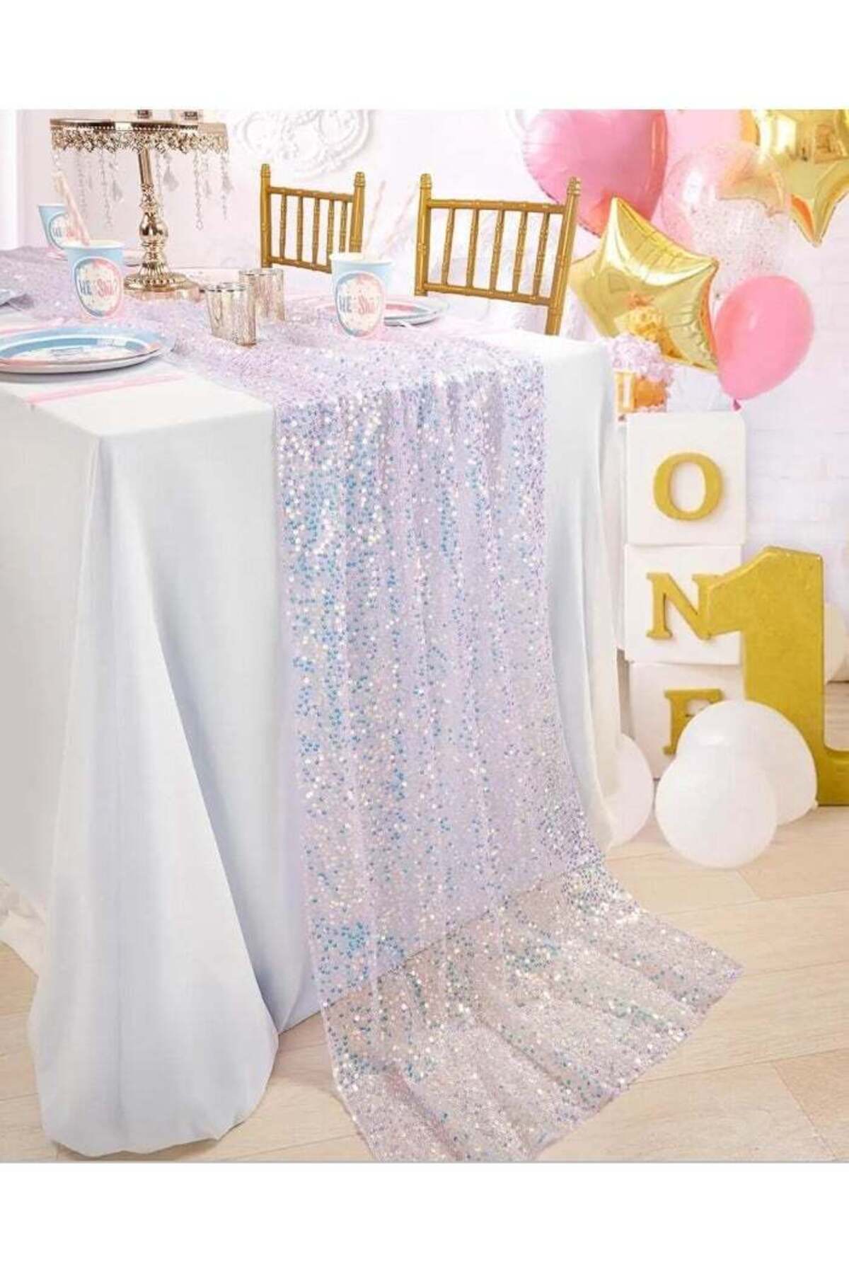 Generic-Glitter Iridescent Sequin Table Runner,Tablecloth Sage Cheesecloth Table Setting Soft Wedding Dinin 1