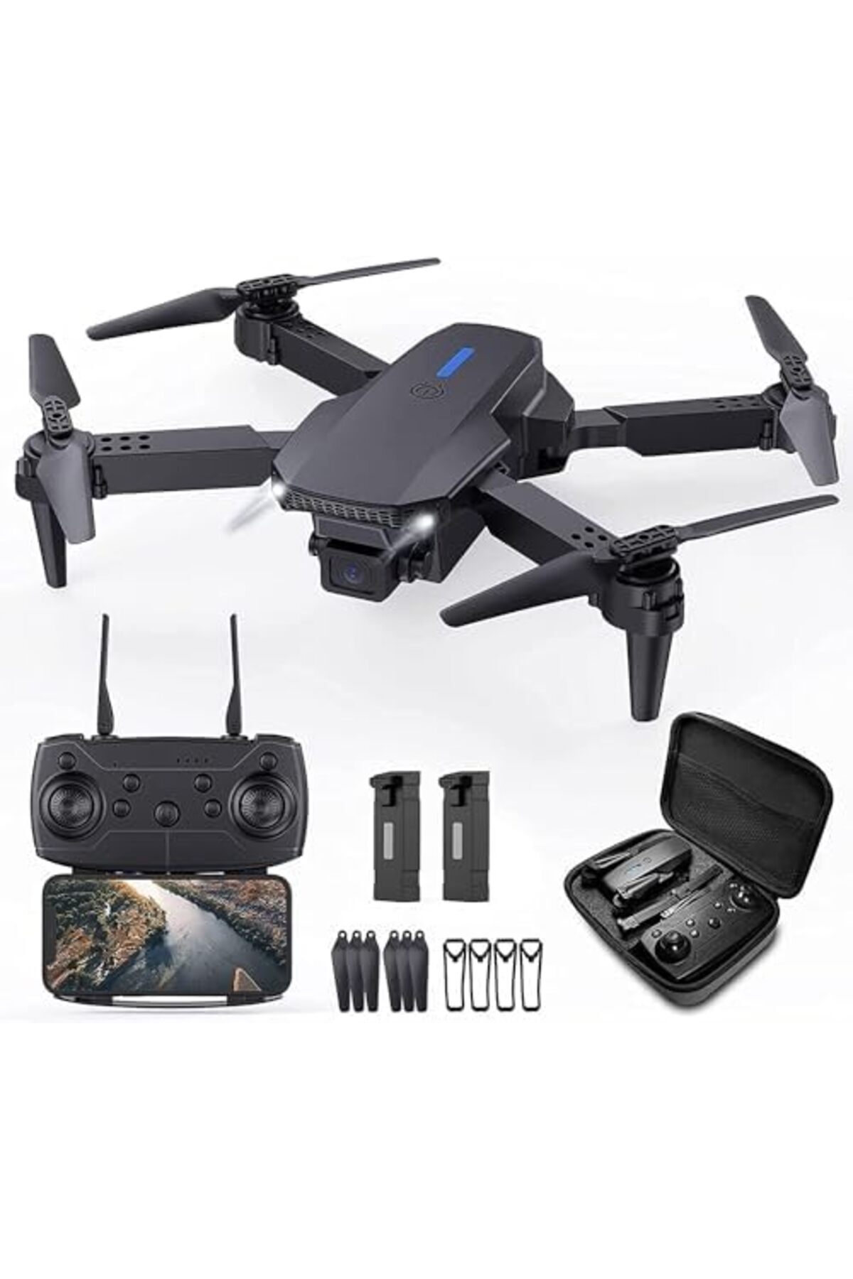 Generic-Mini Drone with Camera Foldable Drone with Carrying Case, 2 Batteries, 90° Adjustable Lens, One Key 2