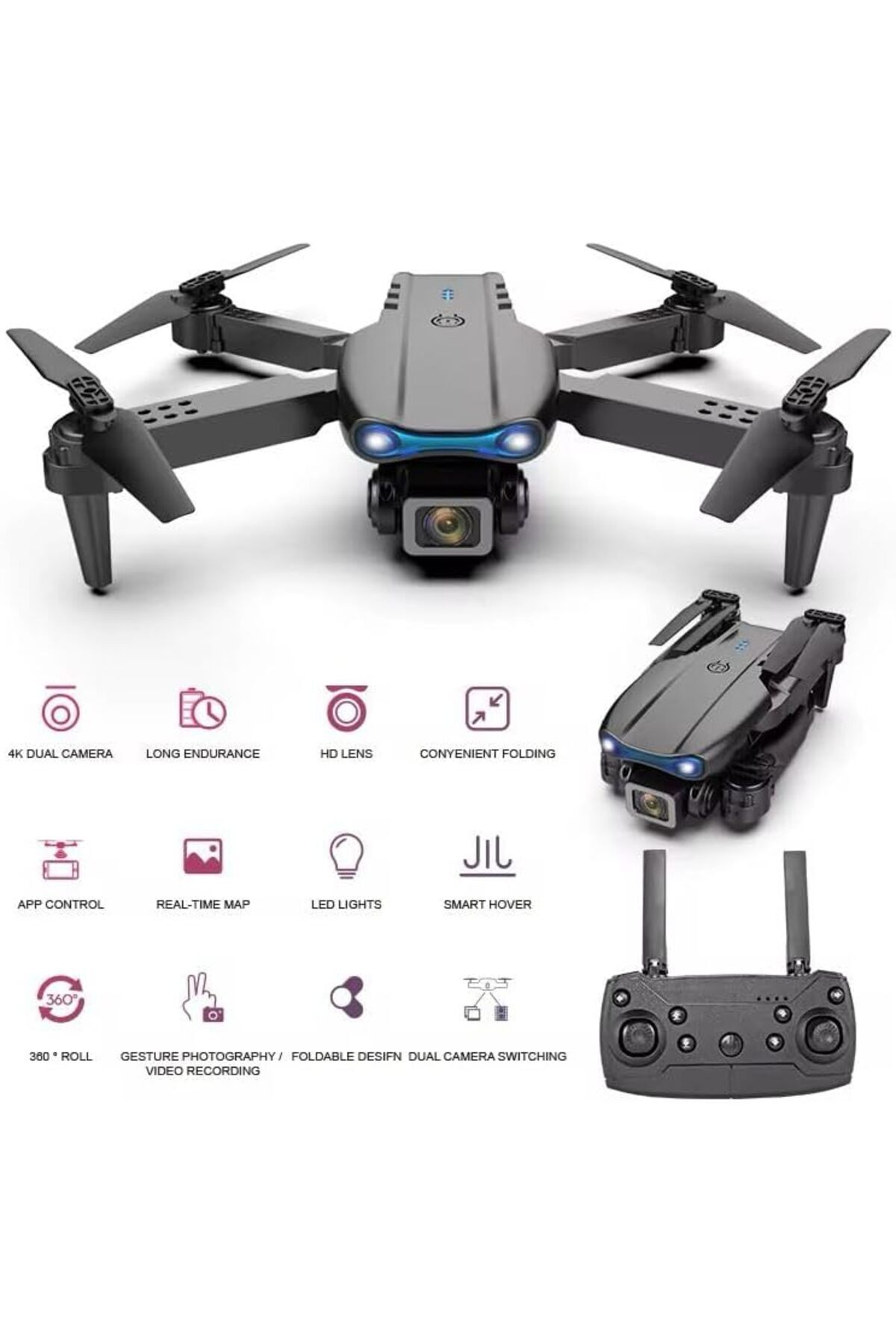 Generic-E88 Foldable Drone with 8K HD Dual Camera, Obstacle Avoidance, Altitude Hold, and Compact Design 7