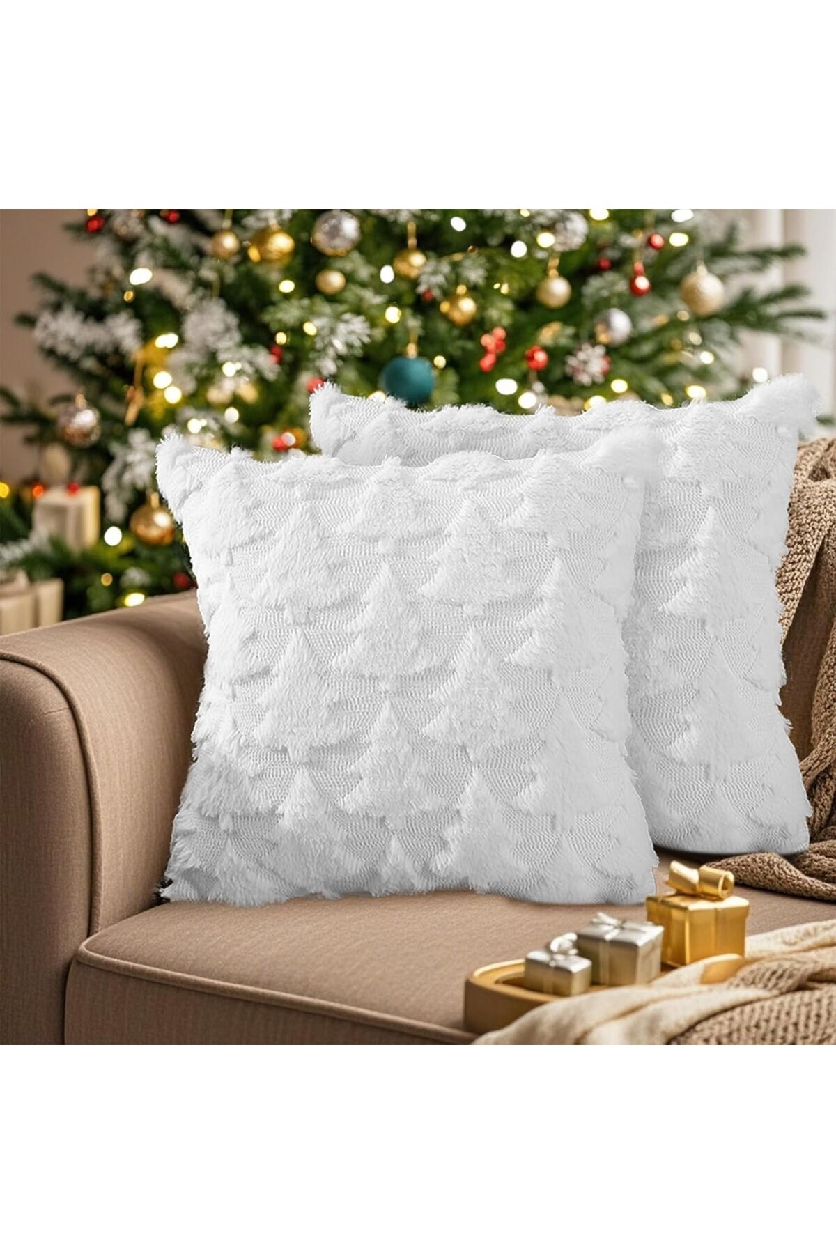 TOLOYE-Decorative pillowcases, with white fir tree pattern 45x45 cm set of 2 pieces 6