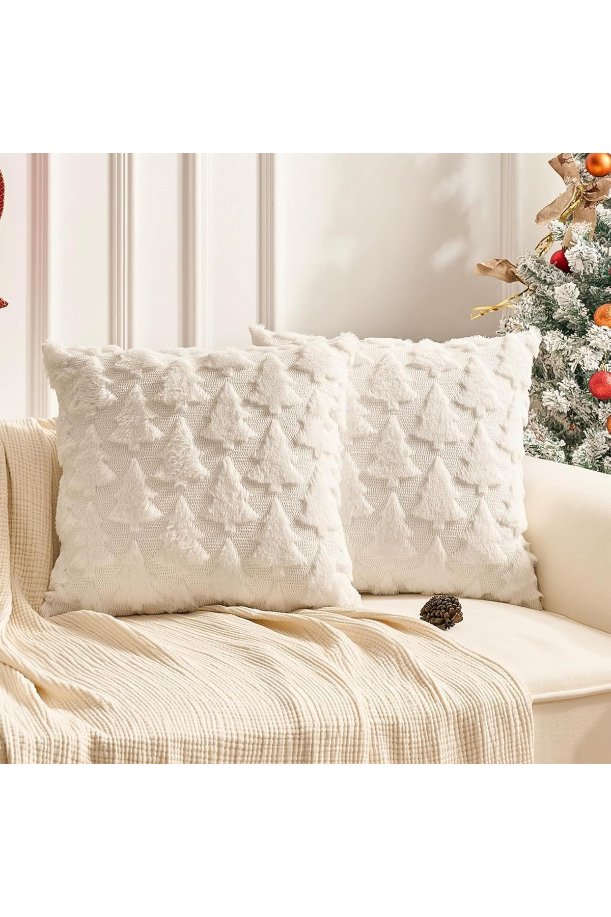 TOLOYE-Decorative pillowcases, with white fir tree pattern 45x45 cm set of 2 pieces 2