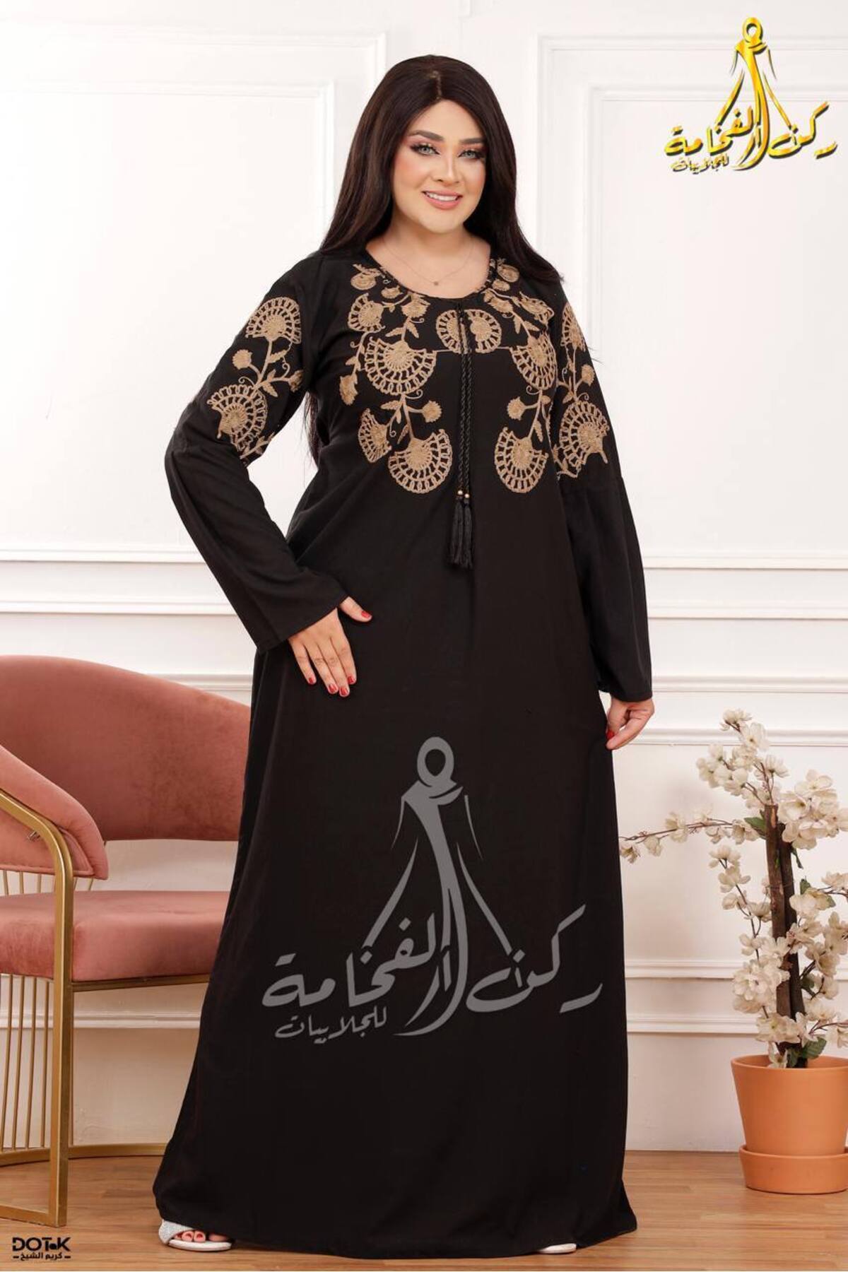 Generies-Cotton abaya made of light natural cotton with a belt in the middle that adds a touch of elegance and elastic at the sleeve 1