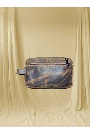 Karalı Deri DERİ EL ÇANTASI CRAZY SPOR ESKİTME TABA - KAHVERENGİ